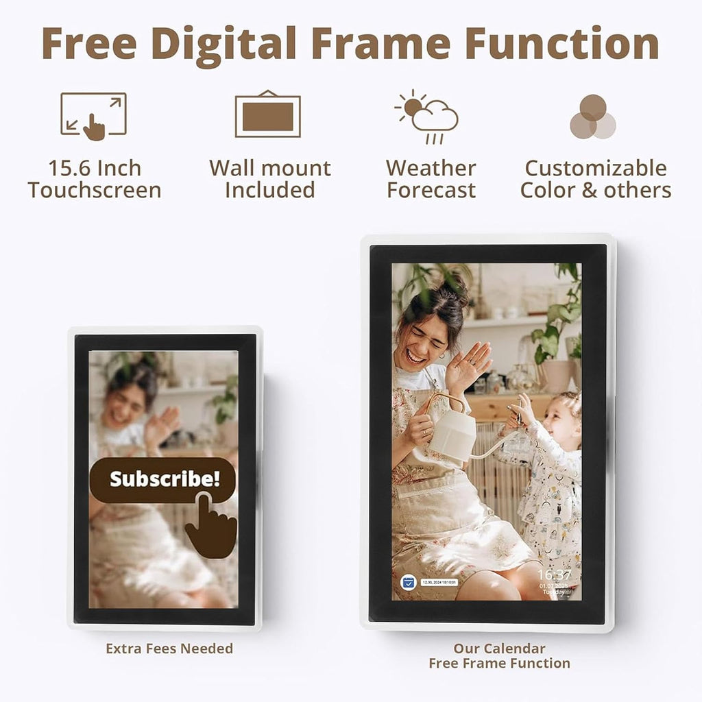 GOWENIC 15.6 Inch Smart Digital Calendar, 19201080 Touchscreen Interactive Display for Family Schedules, Family Planner & Calendar Digital Picture Frame with Art Gallery Mode (US)