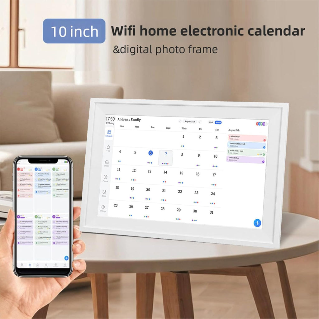 Fabater Smart Digital Calendar 10.1 Inch, Electronic Wall Calendars & Chore Chart, HD Touchscreen WiFi Digital Picture Frame Family Planner with APP for Family Schedules Planner (US Plug)