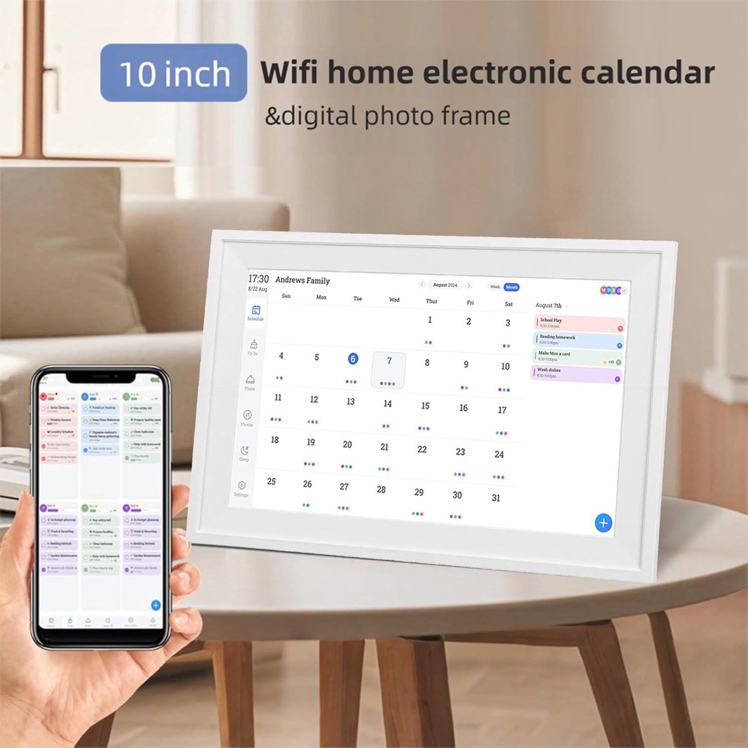 Fabater Smart Digital Calendar 10.1 Inch, Electronic Wall Calendars & Chore Chart, HD Touchscreen WiFi Digital Picture Frame Family Planner with APP for Family Schedules Planner (US Plug)