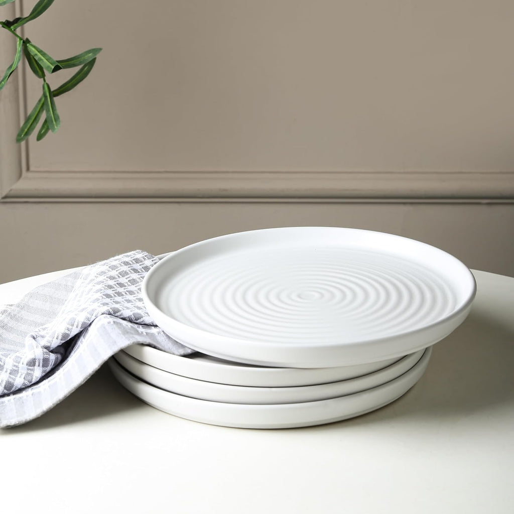 Stone Lain Elica 24-Piece Modern Dinnerware Set Stoneware, Plates and Bowl Sets for 8, White