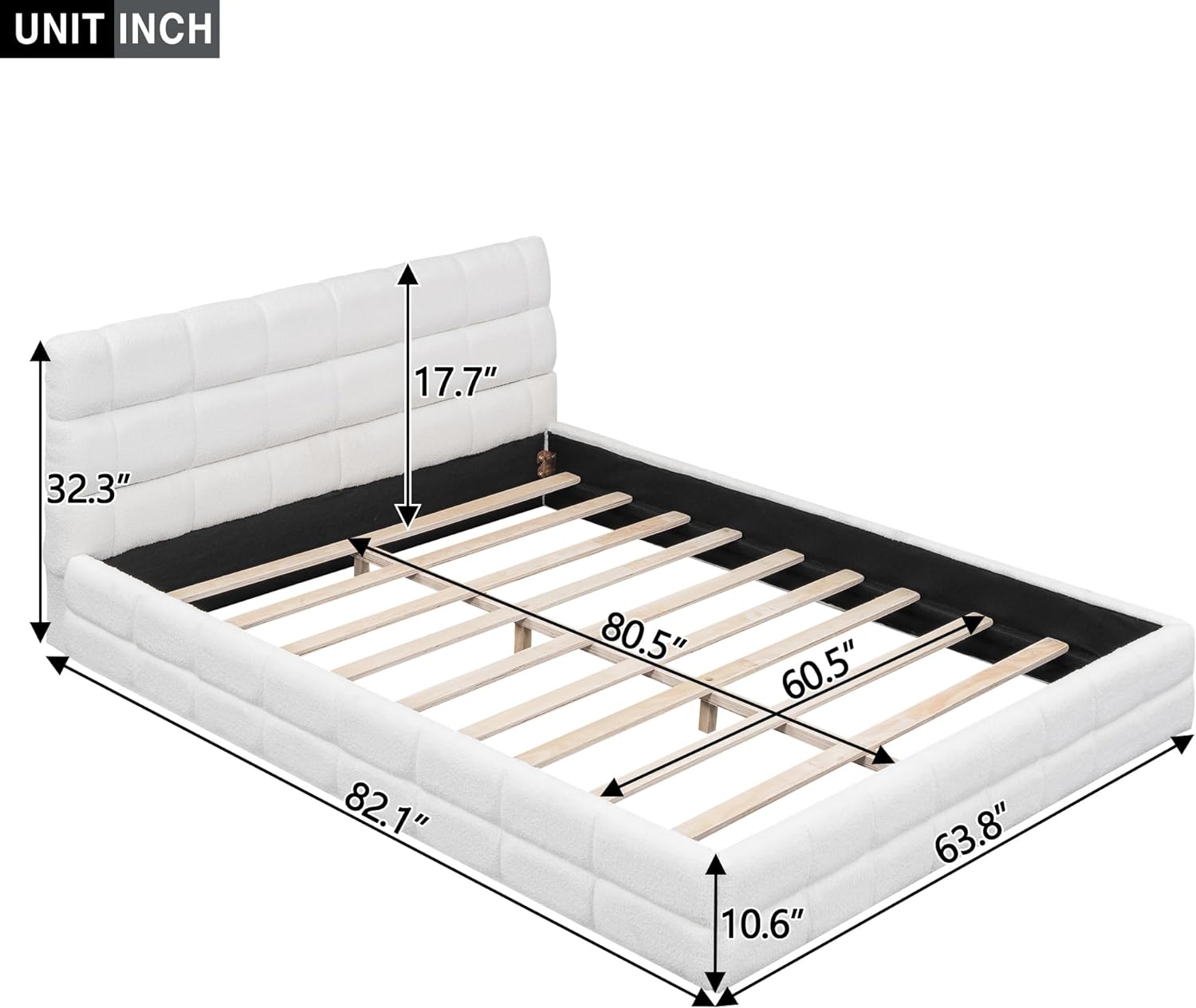 Queen Size Upholstered Platform Bed, Velvet headboard,Wood Slat Support, No Box Spring Needed,Easy Assembly,Bedroom Set (A+White)