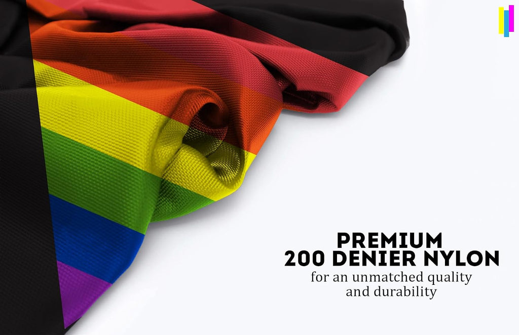 AGAS Large Black Rainbow Triangle Flag 8x12 Ft - Printed 200D Nylon - Rope Thimble Brass Grommet Stitched Edges Fade Proof Sharp Colors - Large Size Indoor/Outdoor Rainbow Triangle Pride flag