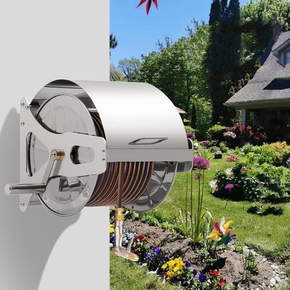 Portable Stainless Steel Garden Hose Reel Cart for Watering Lawns, Watering Car Wash Water Pipe Storage Rack - Holds Up to 229Ft 1/2 Inch