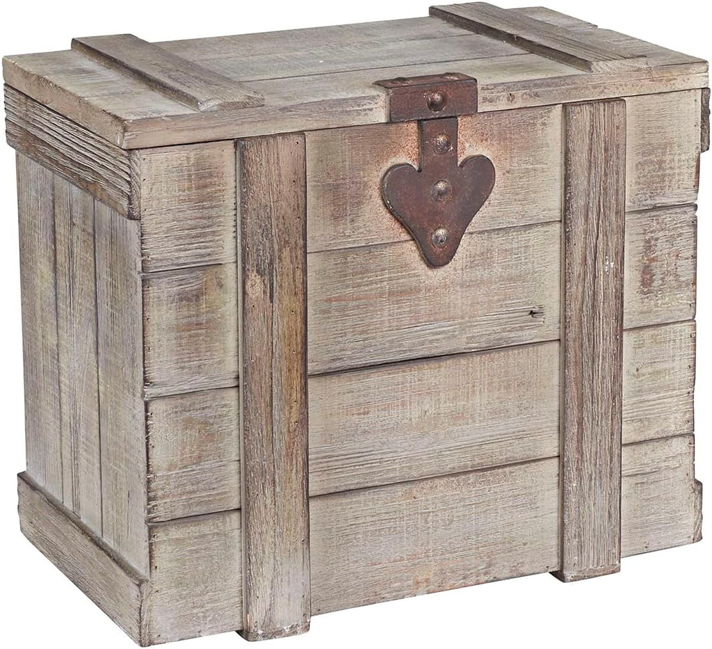 Household Essentials Antiqued Decorative Trunk, 3 Piece Set, Small, Medium and Large, Chinese Fir Panel and MDF, Smooth Backing and Metal Hinge Accent, Flat Top and Stay-Open Lid