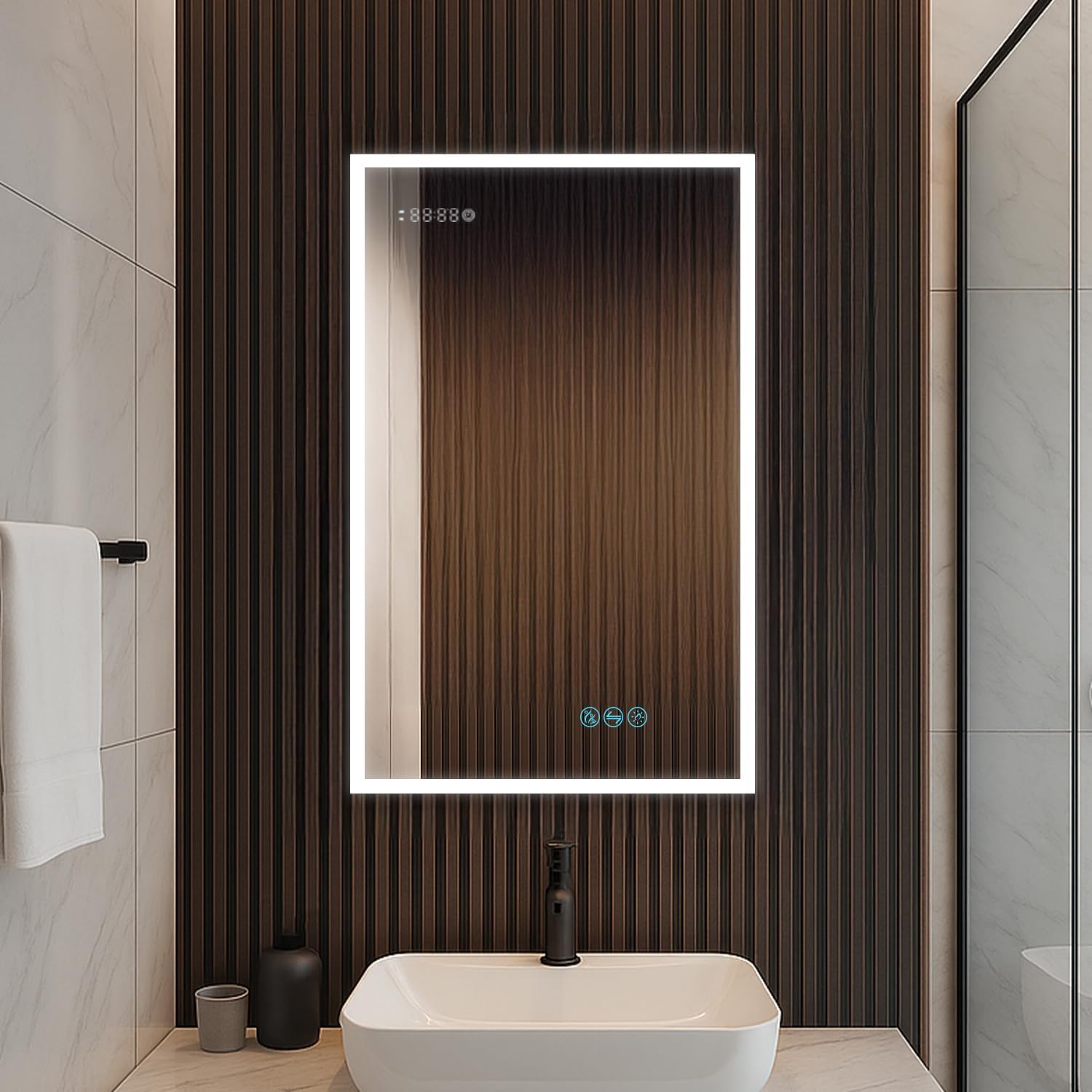 Blossom LED Lighted Mirror Medicine Cabinet, 20x32 Inch, Right Hinge, Recessed/Surface Bathroom LED Medicine Cabinet with Mirror, Defogger, Adjustable Brightness, 3X Makeup Mirror, Outlets & USB Ports
