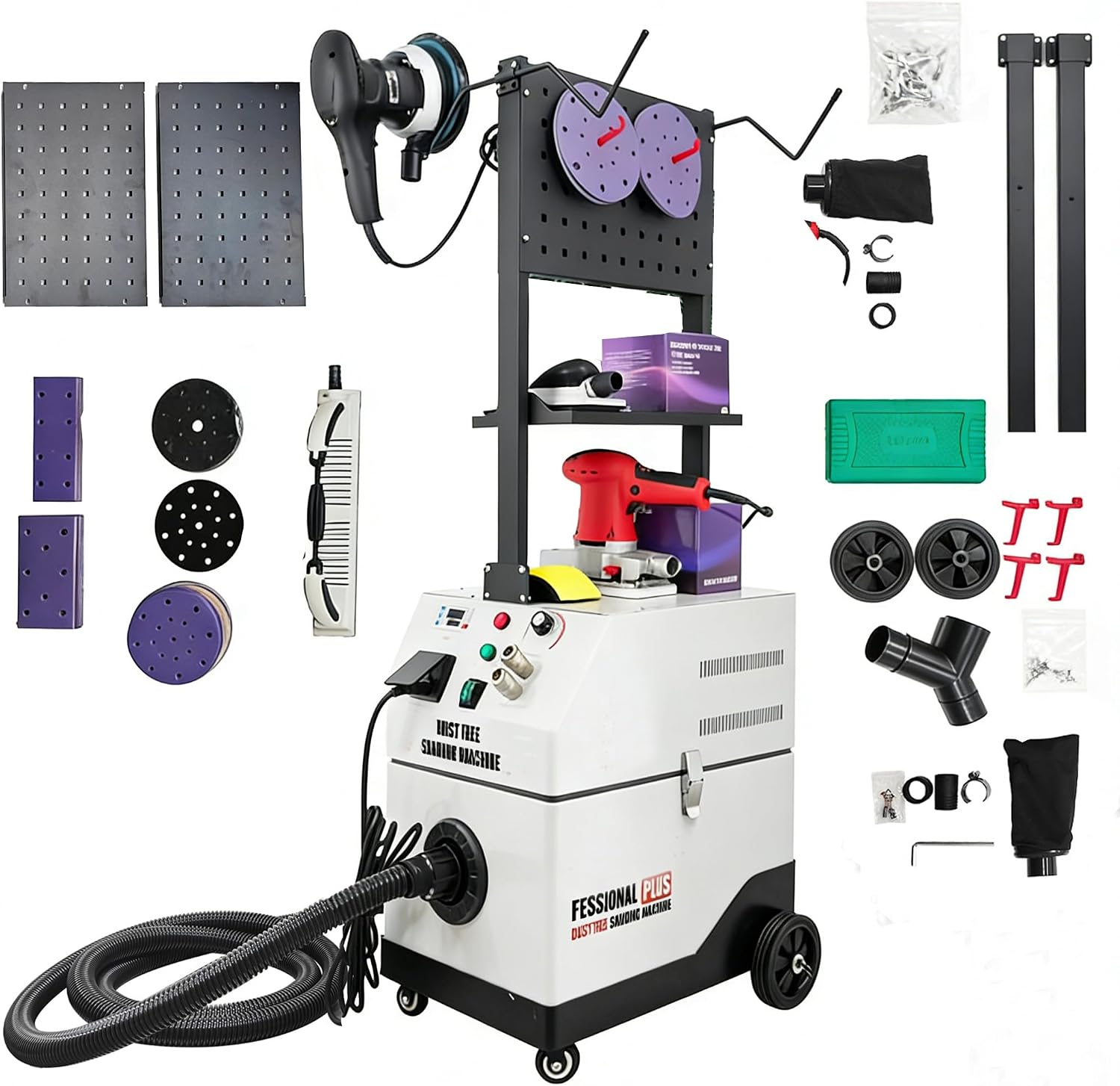 TECHTONGDA 220V Dust Free Dry Sander Grinding Tool with Control Panel, 50L Dust Collection Bag, 12000r/min Dustless Dry Sanding Machine for Car Body Repair, Vacuum Sander Cleaner, 3900L/min Flow Rate