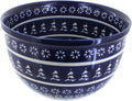 Blue Rose Polish Pottery - Blue Winter Nights Medium Mixing Bowl - 8 Cup Capacity - Ceramic Holiday Bowl, Festive Winter Design for Baking, Mixing & Christmas Serving
