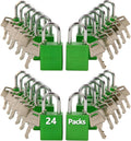 SEPOX® 24-Pack Green Padlocks, Keyed Different | Lightweight spark-proof aluminum, Long Shackle. 72 brass keys. High-security for LOTO, fence, locker, yard & lockout. Green.