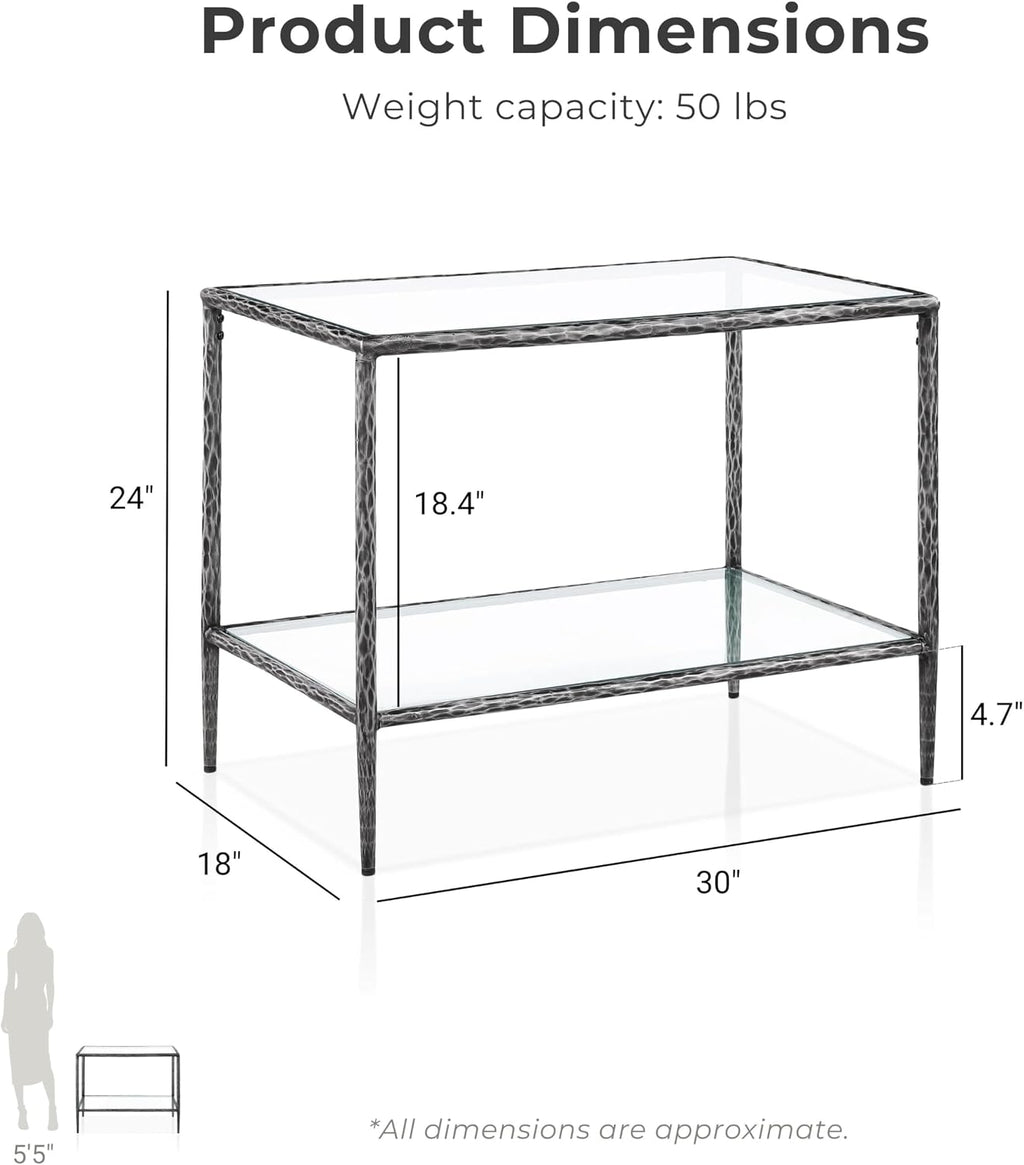 24/7 Shop at Home Lalia Hammered Metal 3-Piece Bedroom Collection, Upholstered Bed Frame with Beige Fabric Headboard, Forged Steel and 1-Shelf Nightstands, Foundation Required, Full, Matte Grey