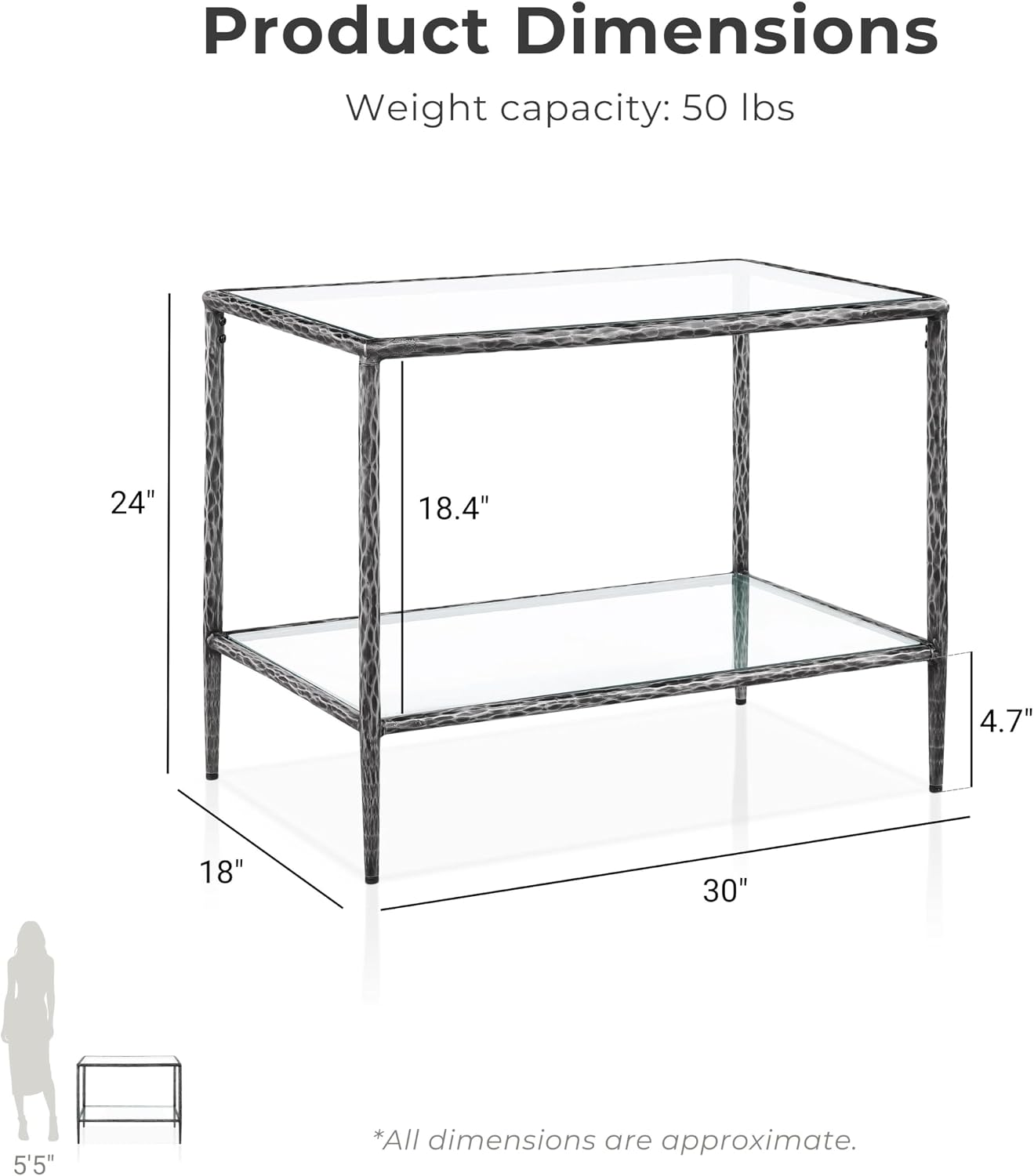 24/7 Shop at Home Lalia Hammered Metal 3-Piece Bedroom Collection, Upholstered Bed Frame with Beige Fabric Headboard, Forged Steel and 1-Shelf Nightstands, Foundation Required, Full, Matte Grey