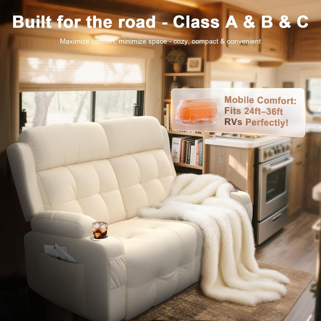 Loveseat Recliner, Oversized Massage Reclining Sofa Heavy Weight Capacity, RV Love Seat Chair Clearance with Storage, Cup Holders, Wall Hugger Couches for Living Room, Beige Visit The Store