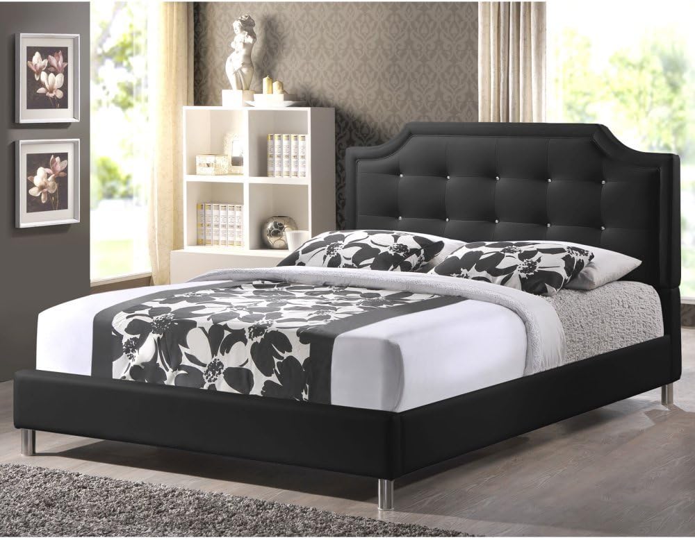 Baxton Studio Carlotta Modern Bed with Upholstered Headboard, Black, 47.5' x 56.89' x 82'