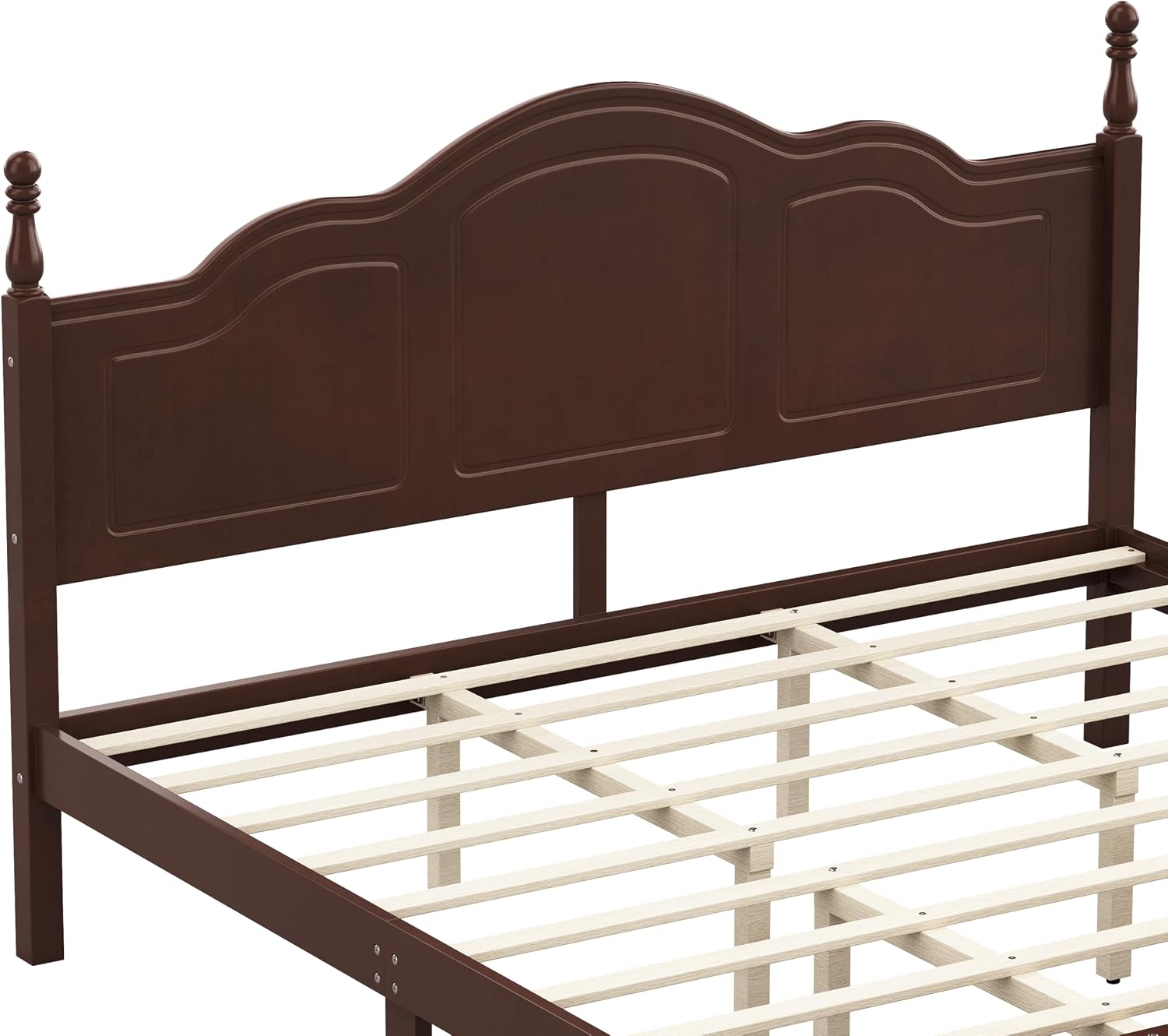 JIVOIT Wood King Bed Frame with Headboard and Footboard, Retro Style Platform Bed with Wooden Slat Support, Solid Wood Foundation, King Size Wooden Bed Frame (Dark Walnut,King Bed, 1)