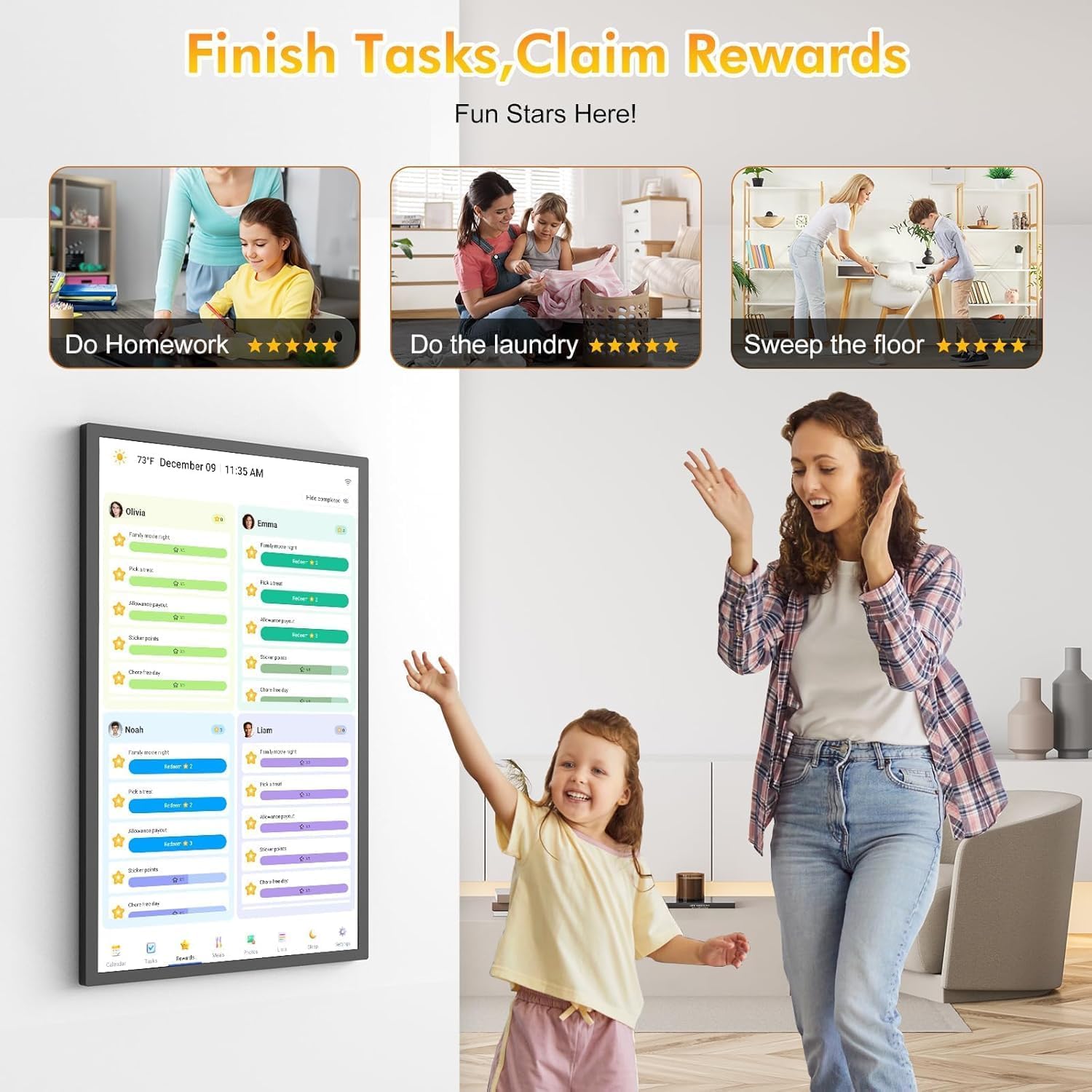 24' Digital Calendar Chore-Chart for-Family-Schedule - Interactive Touchscreen Display Electronic Calendar, Star Reward, Sync Online iCloud Outlook Calendar Via App, Wall Mount, Gift for Mother Father