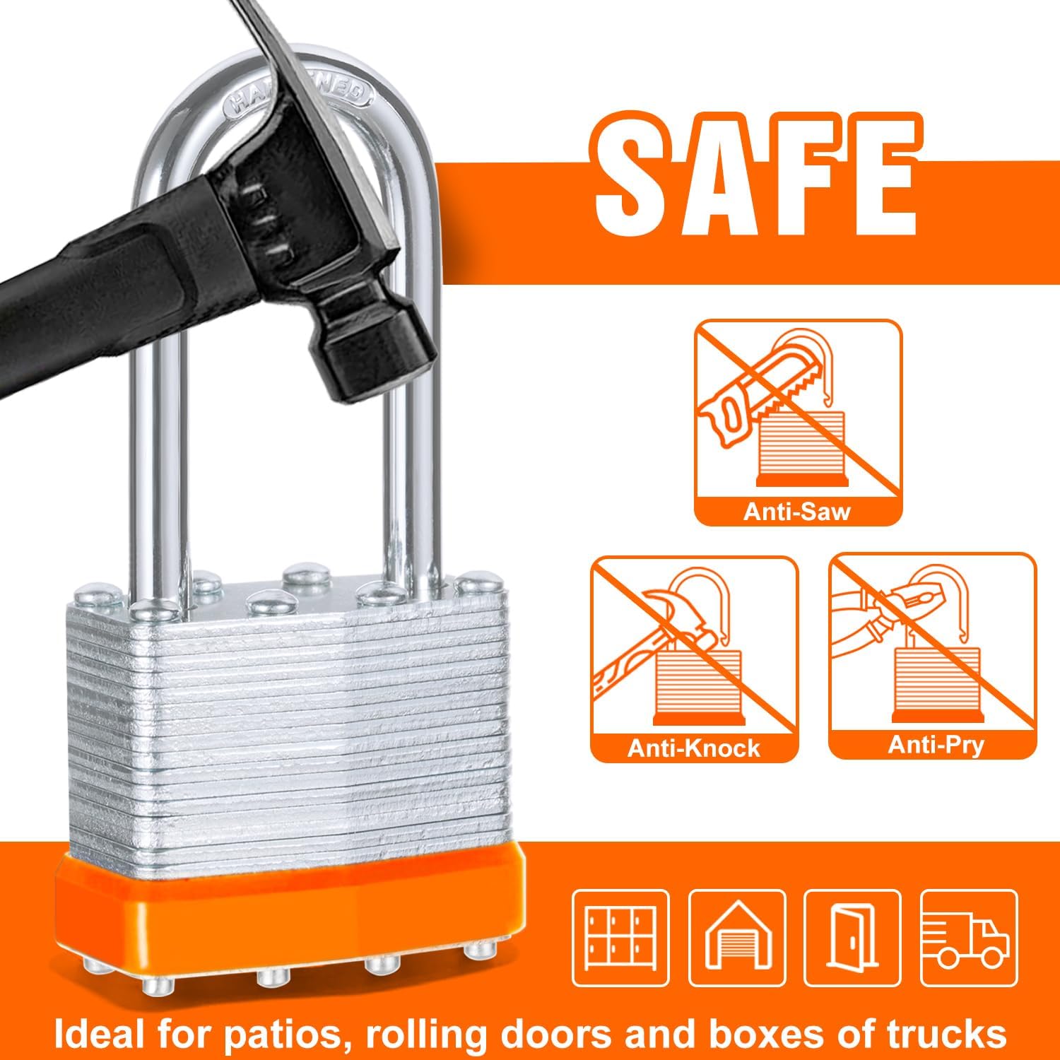 60Pcs Padlocks with Same Keys,Laminated Steel Orange Silver(1-9/16',40mm),Long Shackle for Sheds,Gates,Fences,Toolbox,Outdoor and Indoor Use
