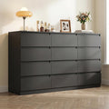 Black 12 Drawer Dresser for Bedroom,Modern Long Deep Drawer Dresser,Wood Storage Chest of Drawer, Storage Organizer Drawers for Bedroom