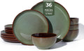 Pokini 36 Piece Stoneware Dinnerware Sets, Ceramic Plates and Bowls Set, Microwave & Dishwasher Safe Kitchen Dish Set, Modern Dinner Salad Plates | Cereal Bowls for 12, Dishware Sets Sage Green