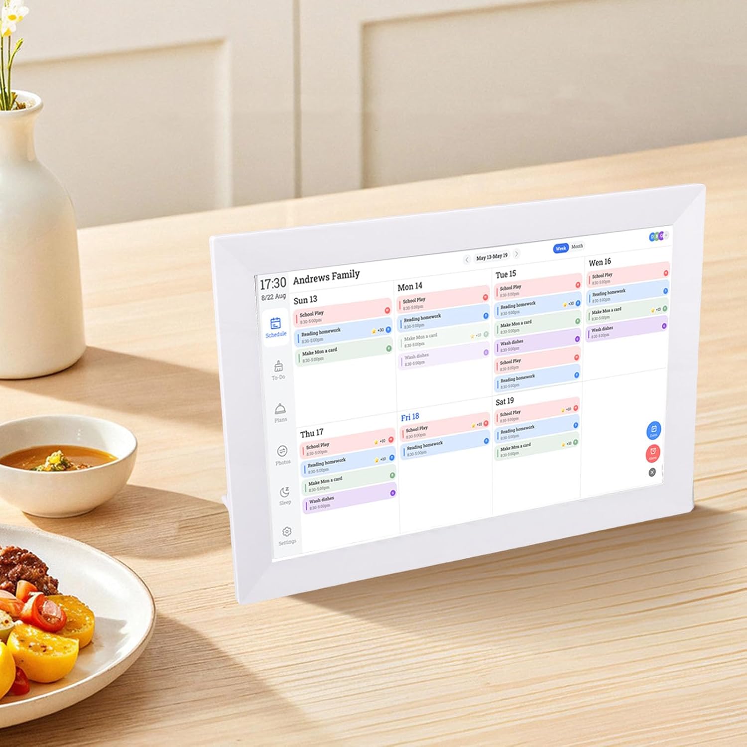 13.3 Inch WiFi Touchscreen Digital Calendar, AI Portrait Restoration Meal Planning Smart Family Planner Display, Digital Calendar for Kitchen Wall Home Office