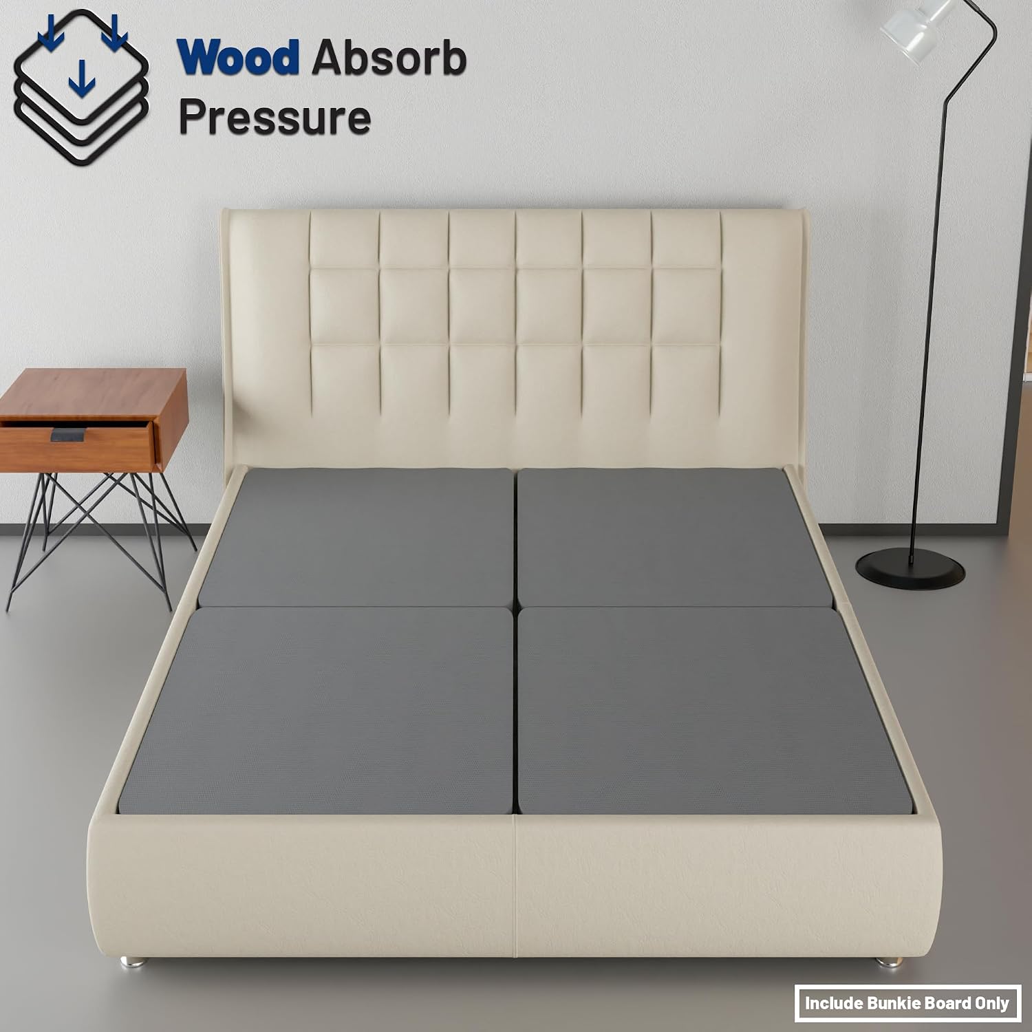 1.5' Split Wood Bunkie Board Full(Fold) Size, Bunkieboard for Bed Support - Fully Assembled, Low Profile Support, Slats Design for Ventilation, Box Spring Alternative