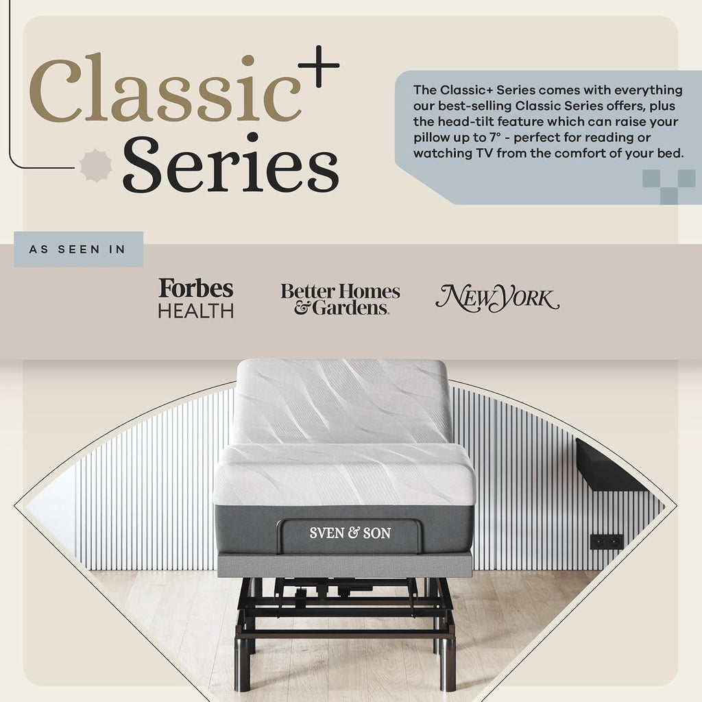 Sven & Son Harmony Adjustable Bed Base, Head and Foot Lift, Massage, Under-Bed Lights, USB, Gel Memory, Zero Gravity Smart Frame - Twin XL + 12 inch Memory Foam Matt (Medium)