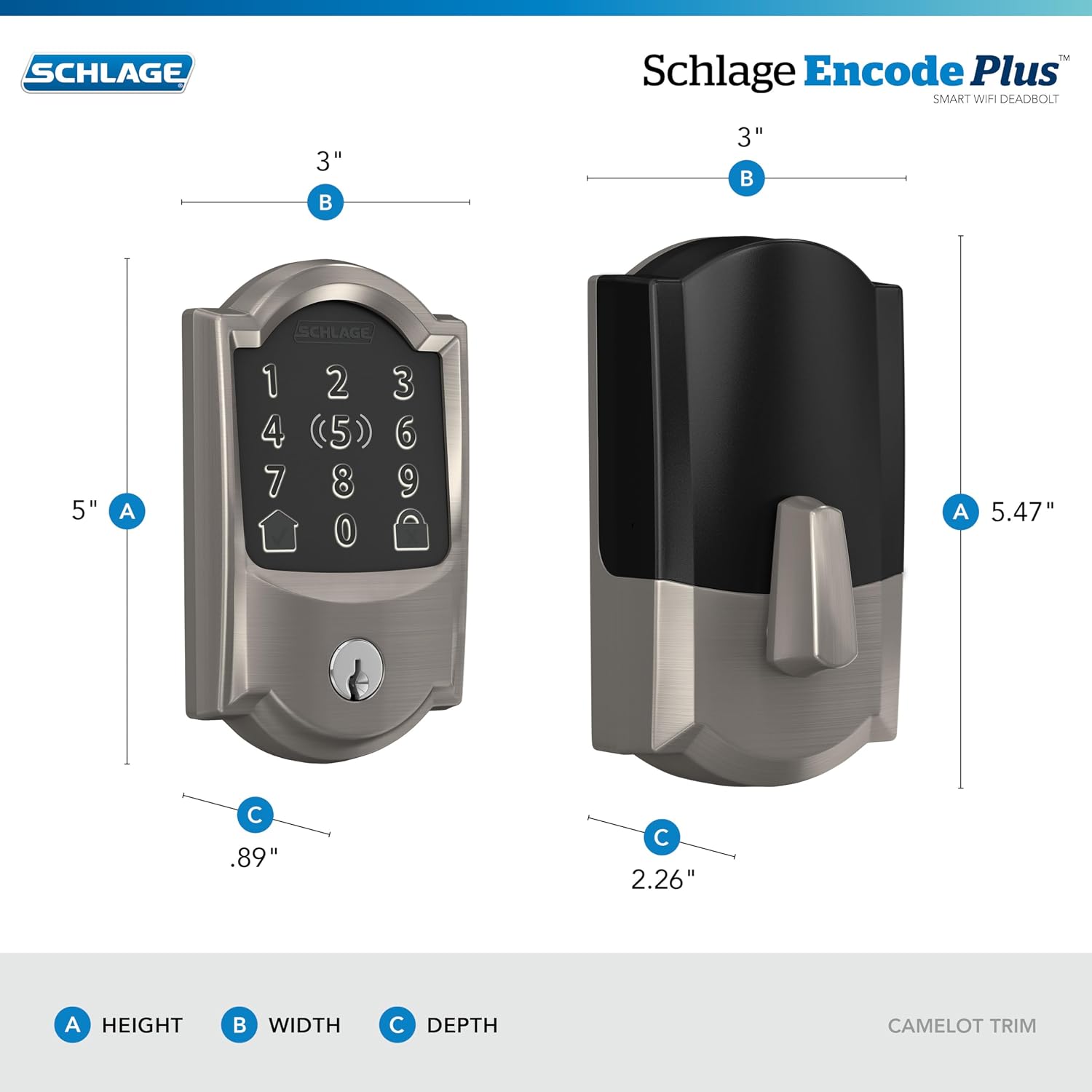 Schlage Encode Plus Smart WiFi Deadbolt Lock, Tap to Unlock, Satin Nickel | Keyless entry door lock with touchscreen, Apple watch unlock, Apple Home, Alexa & Airbnb compatible, Certified security