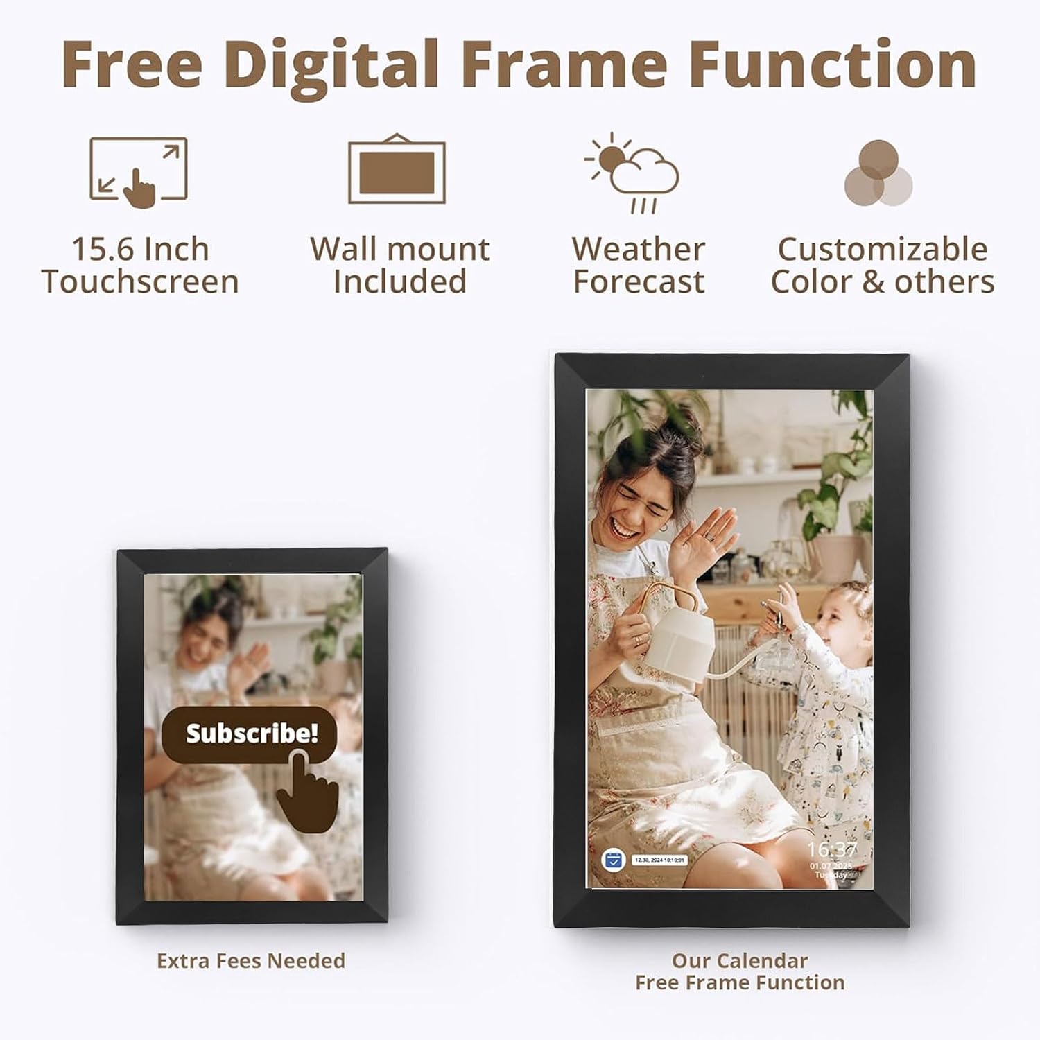 Naroote 15.6 Inch Smart Digital Calendar, Electronic Chore Chart, Family Planner, Digital Photo Frame with 1080P Full HD Interactive Touch Screen & Wall Or Desk Placement for Home (US Plug (100-240V))