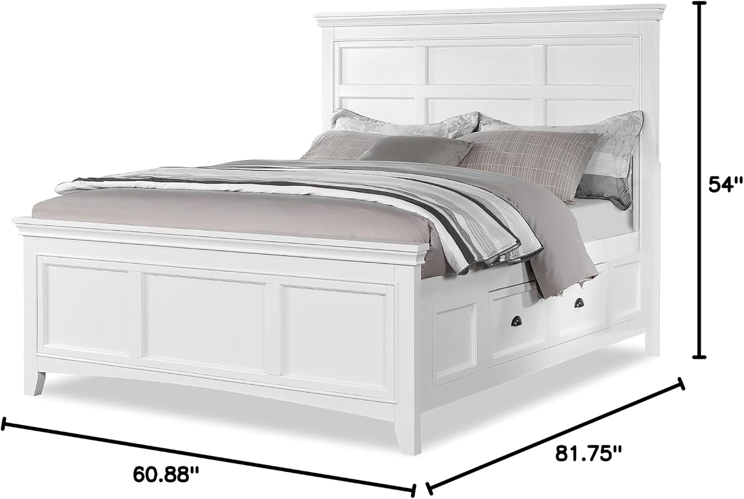 Furniture of America Zinnia Transitional Storage Wood 3-Piece Bedroom Set, Bed and 2 Nightstands, Full-Size, White