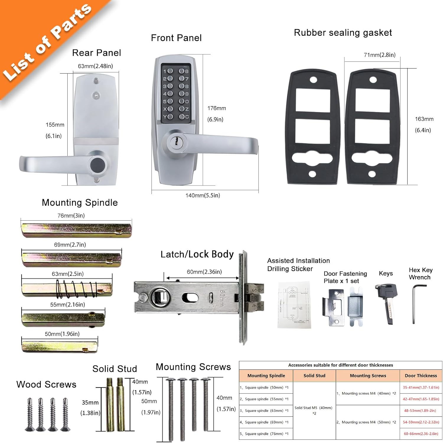 Mechanical Entry Door Lock, 14 Digital keypad,Weatherproof deadbolt with Handle, Security Heavy Duty Outdoor Lock Without Electronic, Easy Installation, for Home, Yard-gate, Office, Chrome