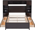 Harper & Bright Designs Wood Full Storage Bed Frame with Cabinet and Shelf, Full Size Platform Bed with 4 Drawers & Bookcase Headboard,Espresso