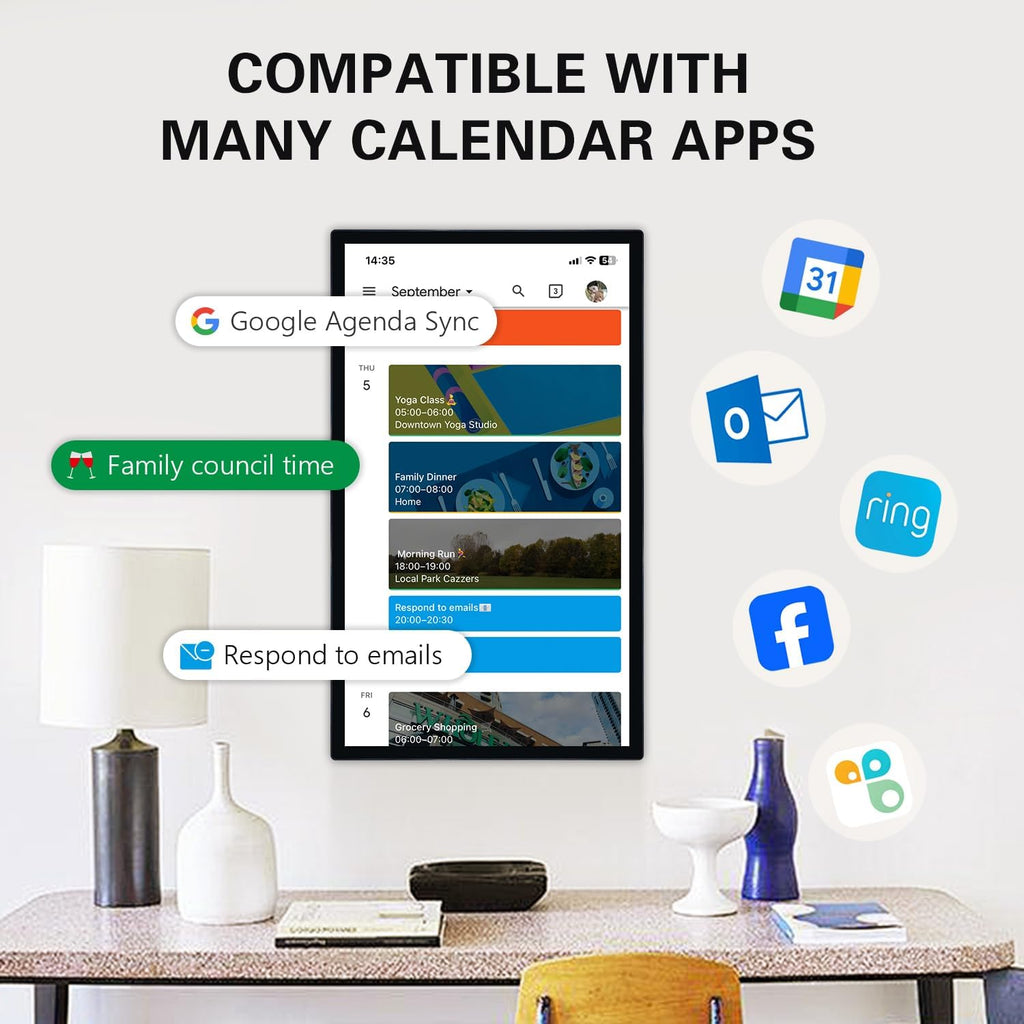 32 Inch Digital Calendar & Chore Chart，Smart Kaclendar Full HD Touchscreen Interactive Display for Family Schedules，Built-in WiFi and BT，Include Wall Mount