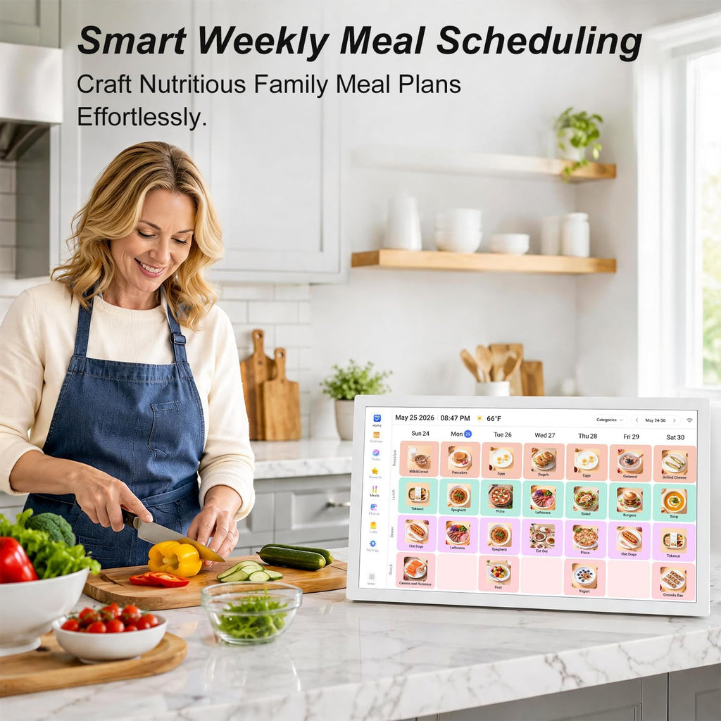 27-inch Digital Calendar Wall-Touch-Screen Whiteboard - Electronic Calendar for Business Schedule, No Subscription, Star Rewards, Chore Charts, Sync Online Calendar, Gift for Mom Dad, White