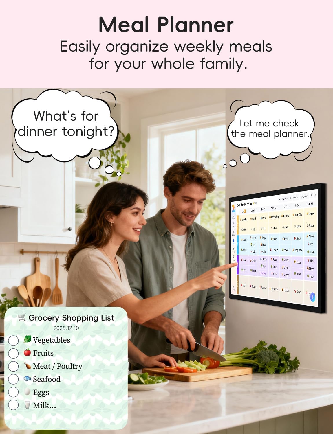 Digital Calendar,15.6-inch Digital Wall Planner & Chore Chart, Touchscreen Family Organizer for Schedules, Events & Reminders (Black)