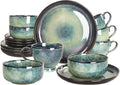 Ceramic Dinnerware (16 pcs) Serve 4 people, Plates and Bowls Sets,Handmade Reactive Glaze Dishes Set,Chip Resistant and Scratch Resistant,Dishwasher, Microwave Safe