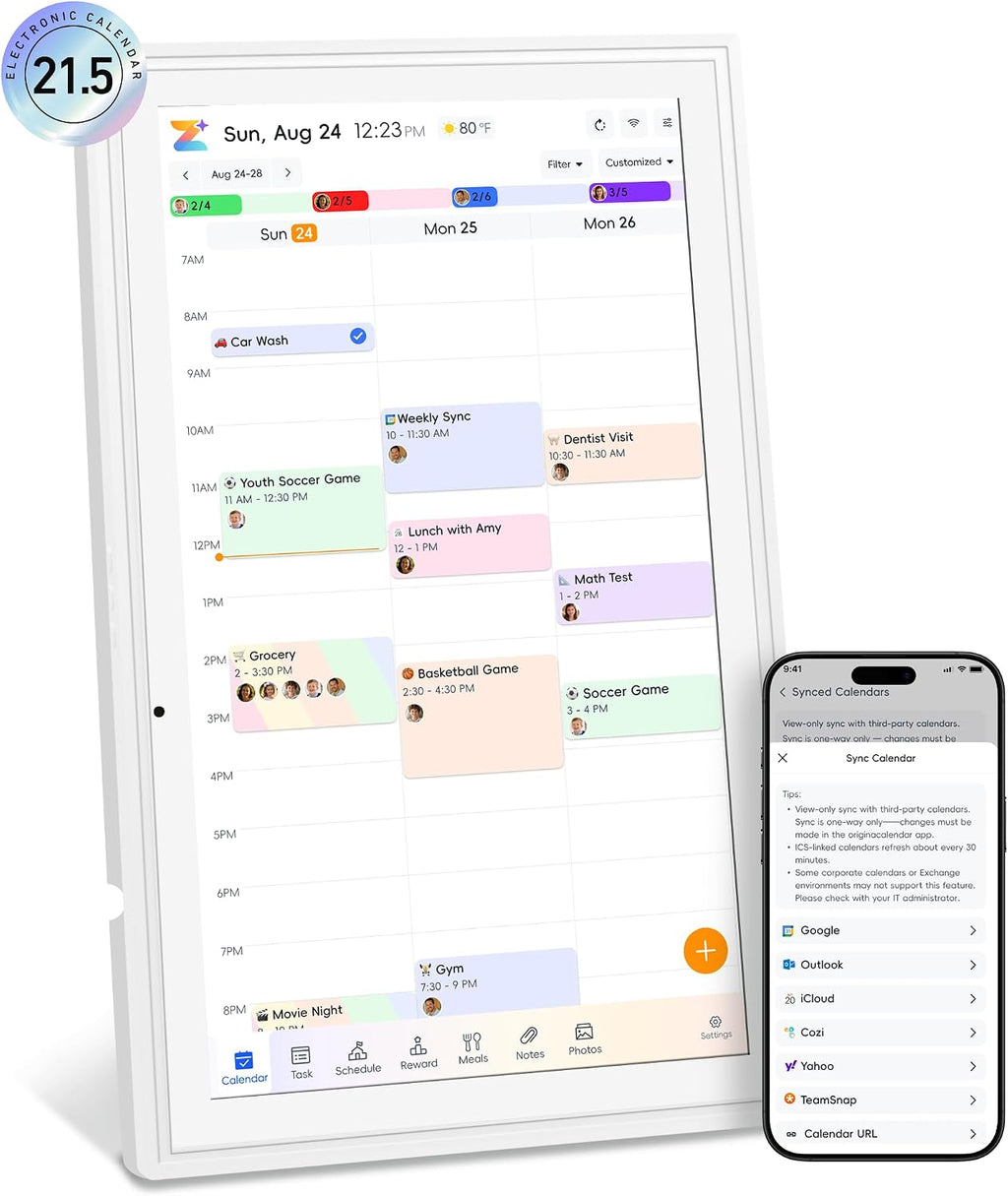 Digital Calendar Wall Touch Screen, 21.5 Inch Electronic Smart Calendar with Google Play & Multi-Calendar Sync, Electronic Planner & Chore Chart for Family Schedules Meal White