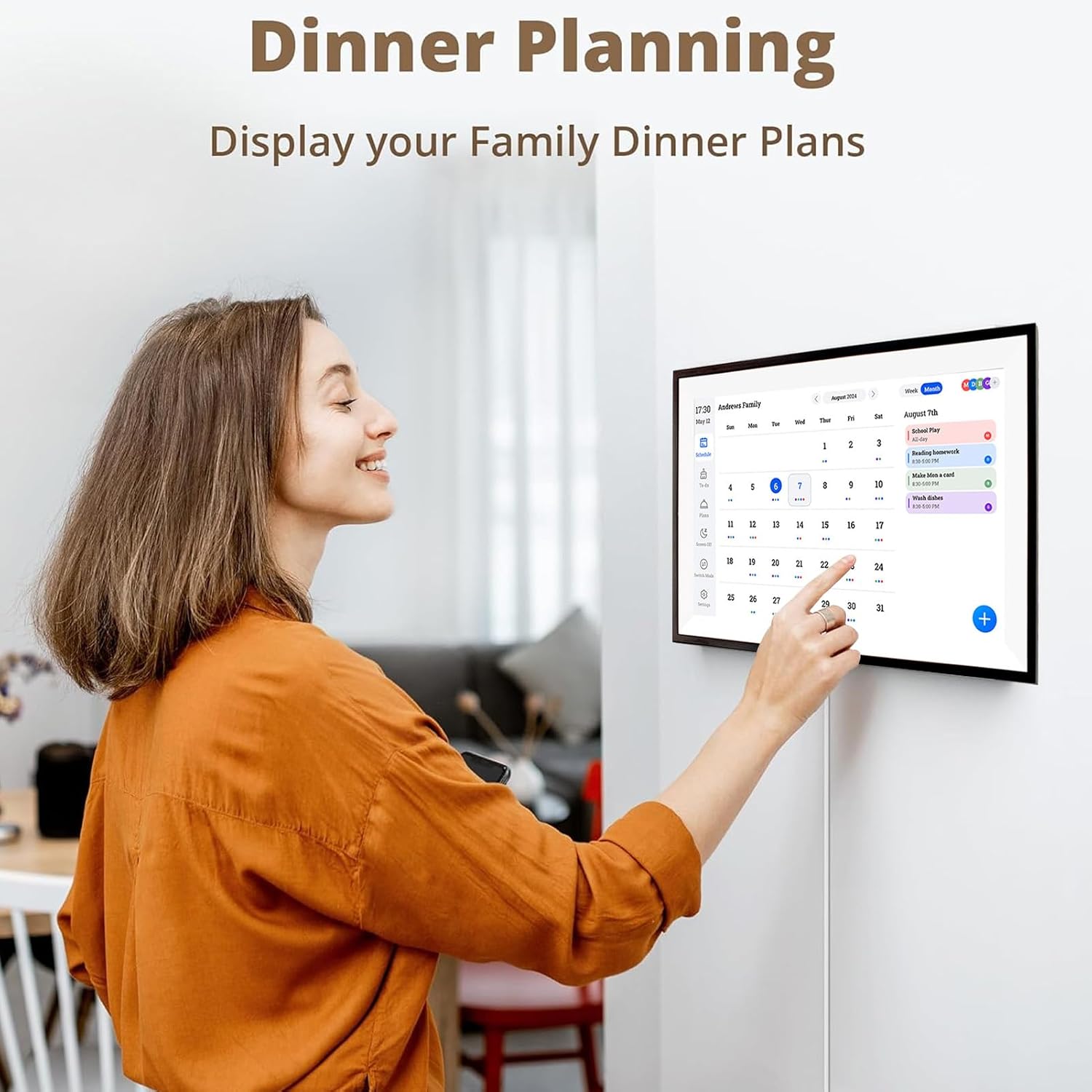 Yunseity 15.6 Inch Smart Digital Calendar, 1080P FHD Touchscreen Wall Planner & Chore Chart, Interactive Display for Family Schedules, Digital Photo Frame Share from Anywhere (WHITE)