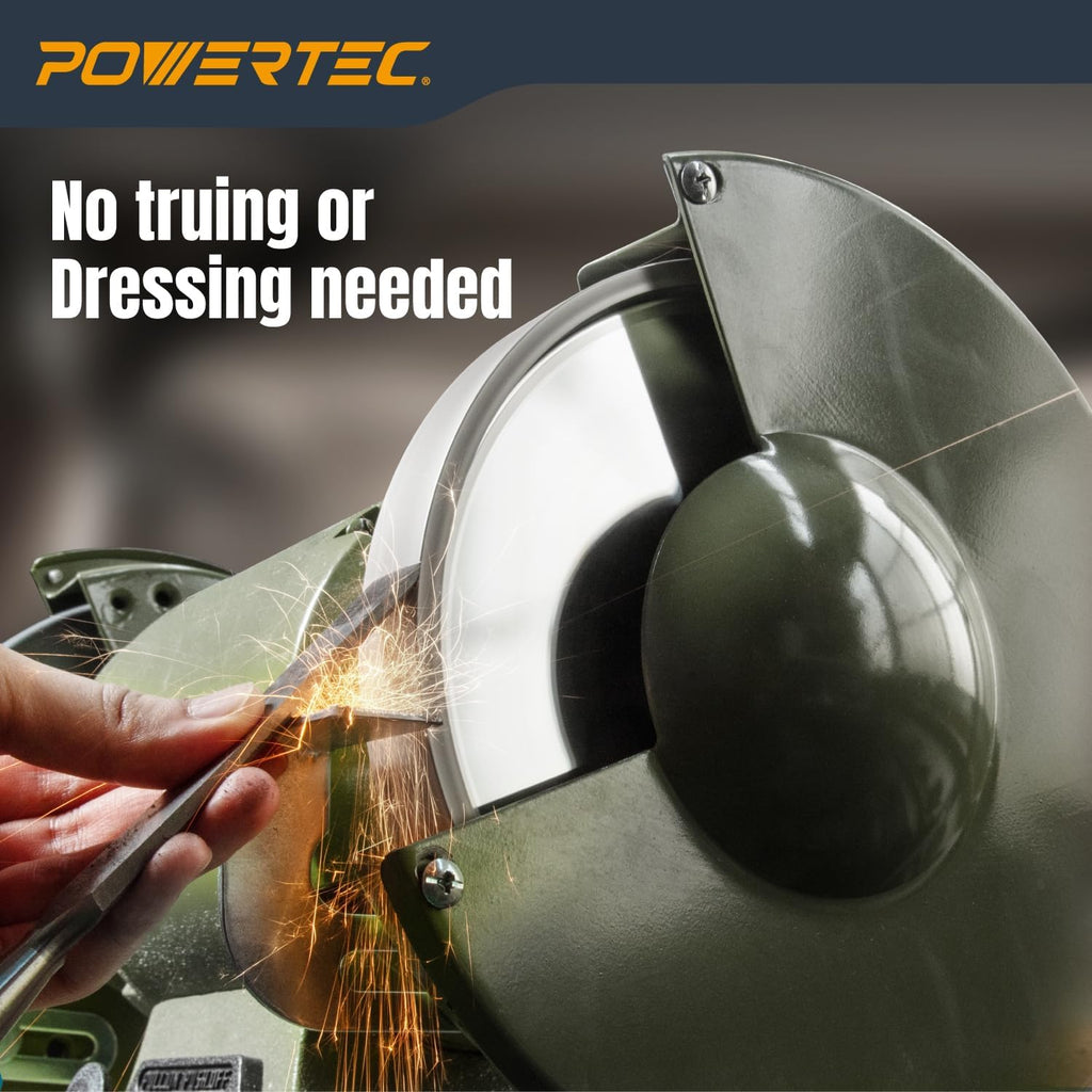 POWERTEC CBN Grinding Wheel 8 Inch 320 Grit, 1-1/2' Wide, 5/8' Arbor – Bench Grinder Sharpening Wheel for HSS Tools, Lathe Chisels, and Woodturning Tools (15705)