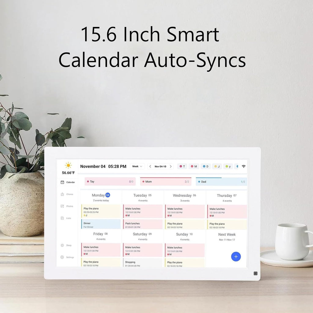 Fabater 15.6 Inch Digital Calendar, 32GB WIFI Electronic Touchscreen Interactive Display Chore Chart for To Do List, Smart Family Schedule, Picture Frame, Wall & Desk Mountable (US Plug)