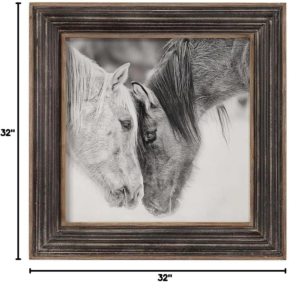 Custom Black and White Horses 31 1/2' Square Framed Wall Art