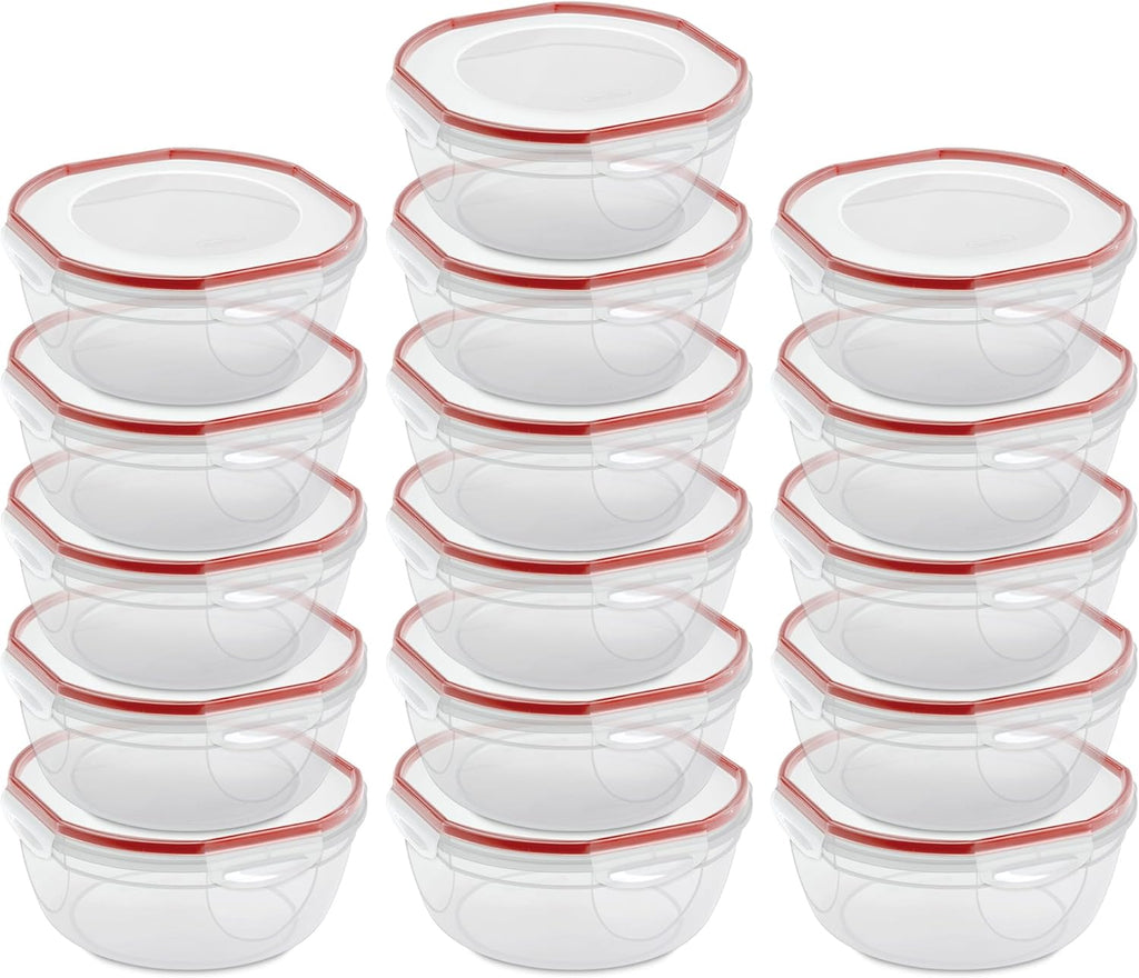 Sterilite Ultra-Seal 4.7 Qt Bowl, Large Airtight Food Storage Container, Latching Lid, Microwave and Dishwasher Safe, Clear With Red Gasket, 16-Pack