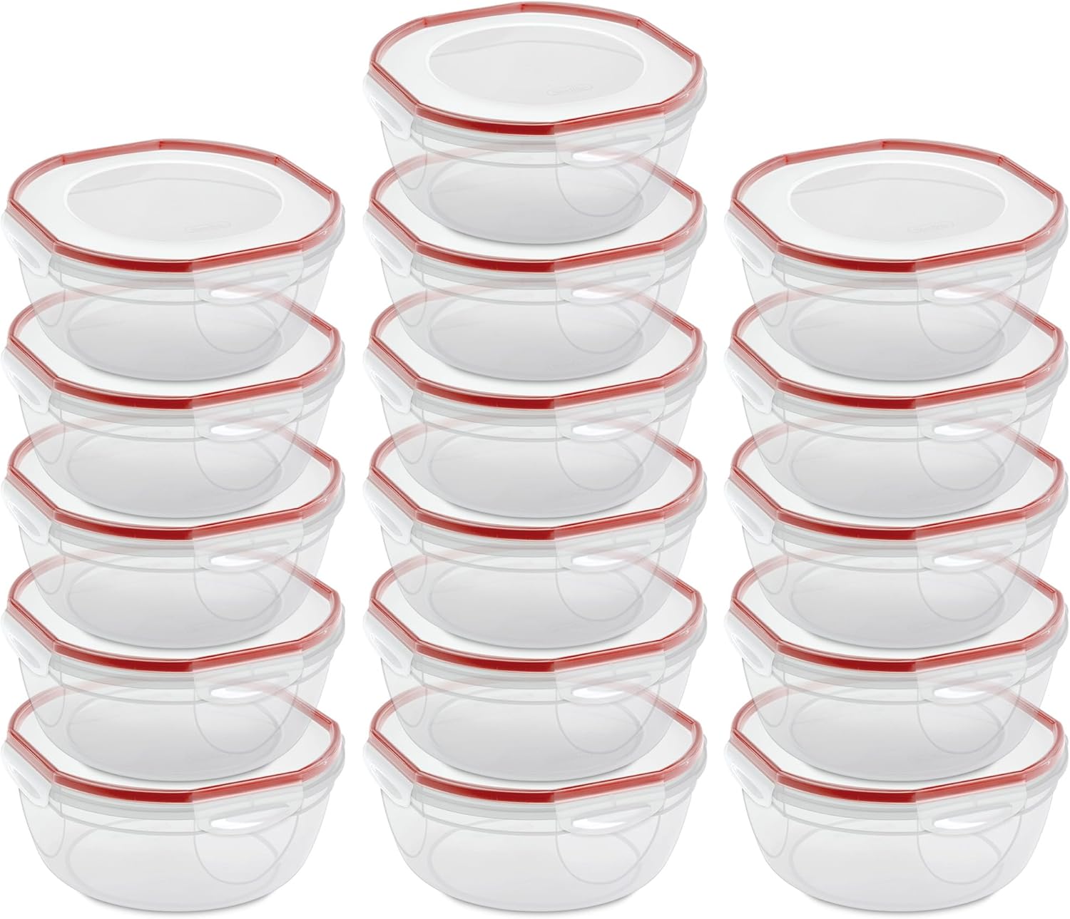 Sterilite Ultra-Seal 4.7 Qt Bowl, Large Airtight Food Storage Container, Latching Lid, Microwave and Dishwasher Safe, Clear With Red Gasket, 16-Pack