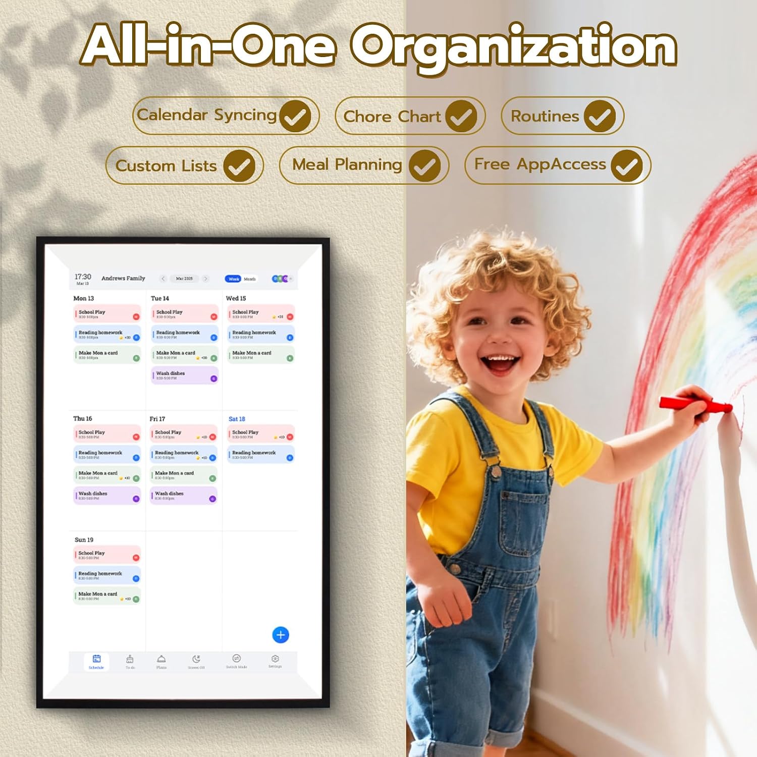 eLinkSmart 15.6' Touchscreen Smart Family Planner, AI Photo Frame with Old Photo Restoration, Digital Calendar, Art Gallery, Google iCloud Sync, SD Card Offline Playback, App-Controlled