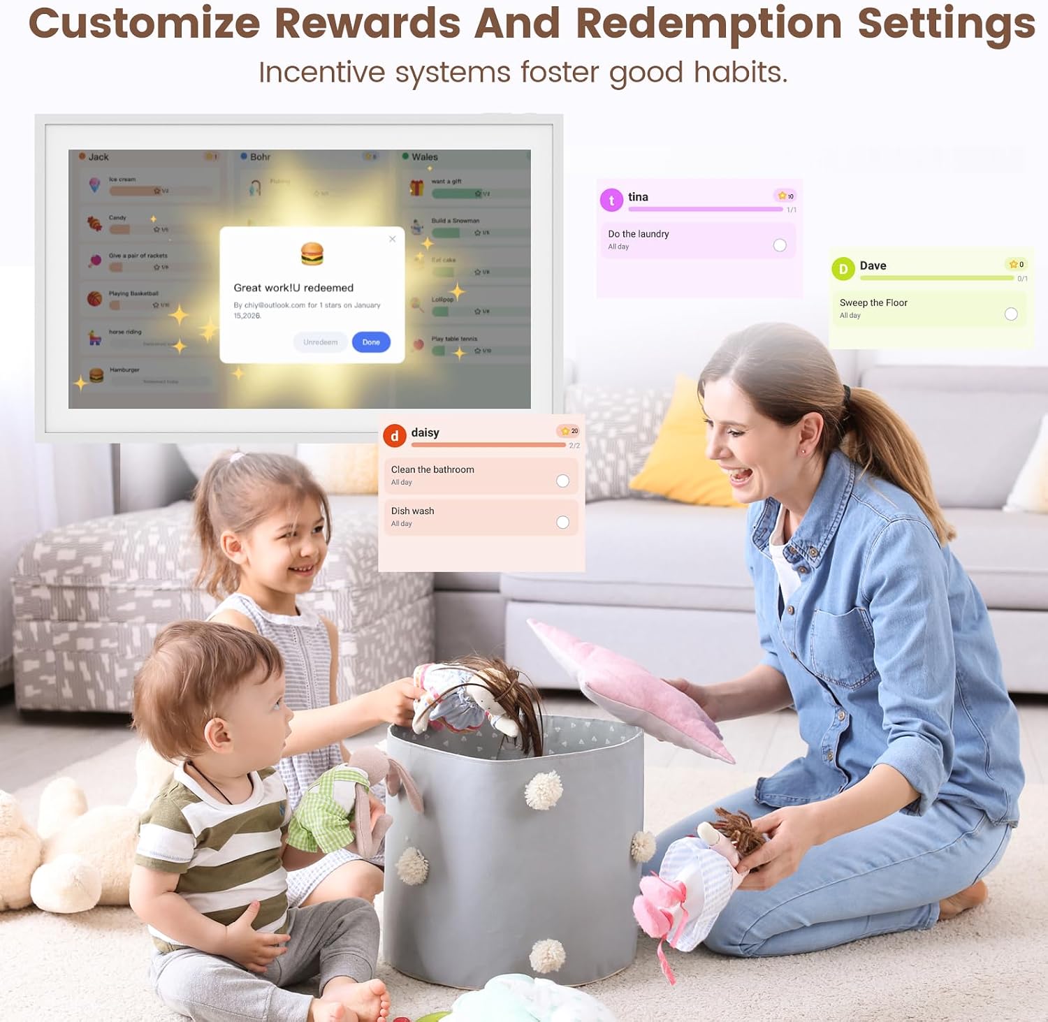 15.6' Digital Calendar, Electronic Calendar with Chore Chart & Meal Planner – Interactive Touchscreen, Smart Family Planner, Digital Picture Frame Best Gifts for Christmas, Wedding, Mom