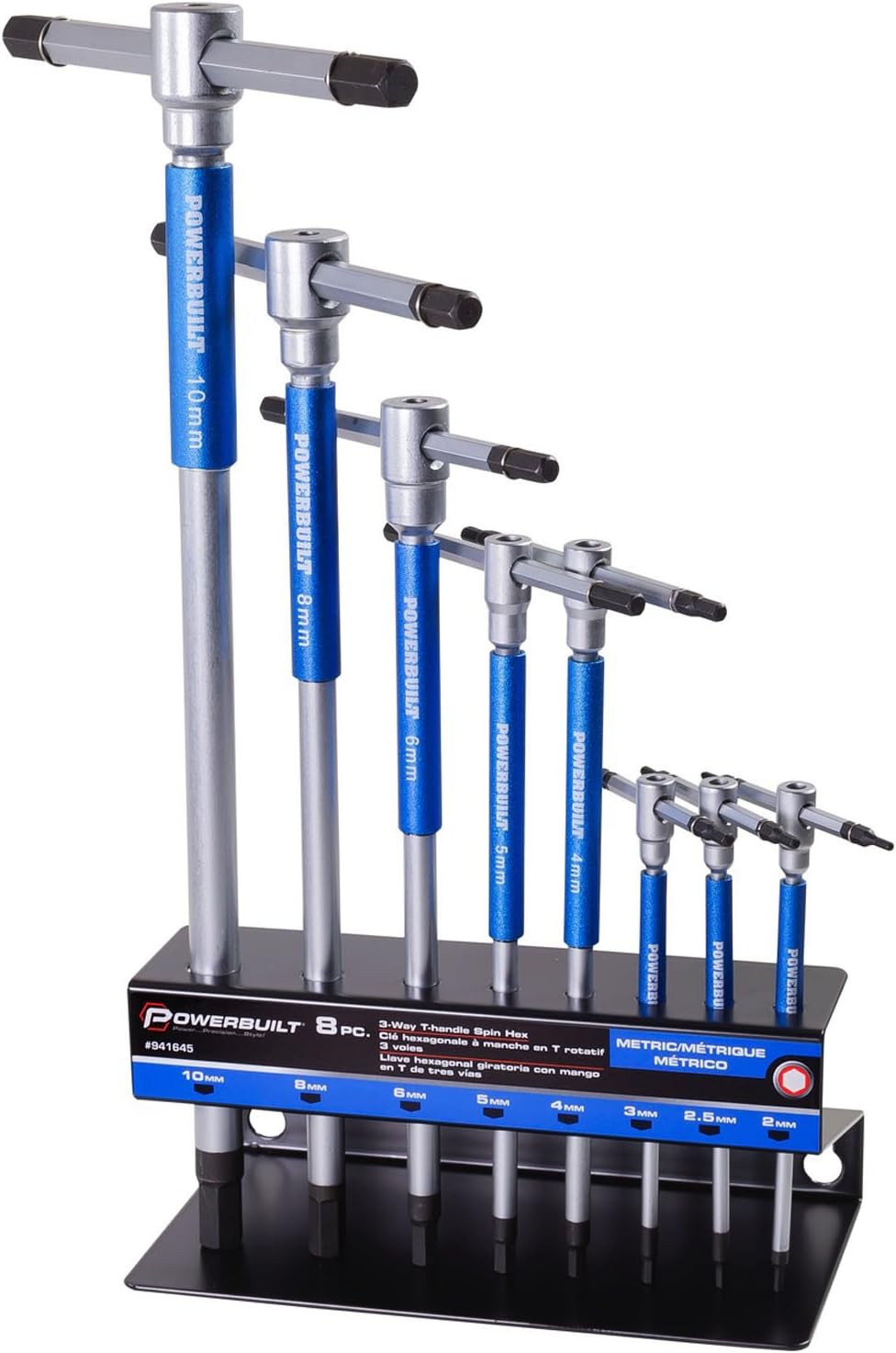 Powerbuilt Metric and SAE T-Handle Hex Allen Key Wrench Sets with Speed Sleeves (8 Pc)