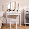 Vanity Desk with Mirror and Lights White Girls Vanity Set with Mirror and Cushioned Stool Makeup Vanity Table with Lighted Mirror & 5 Drawers(White)