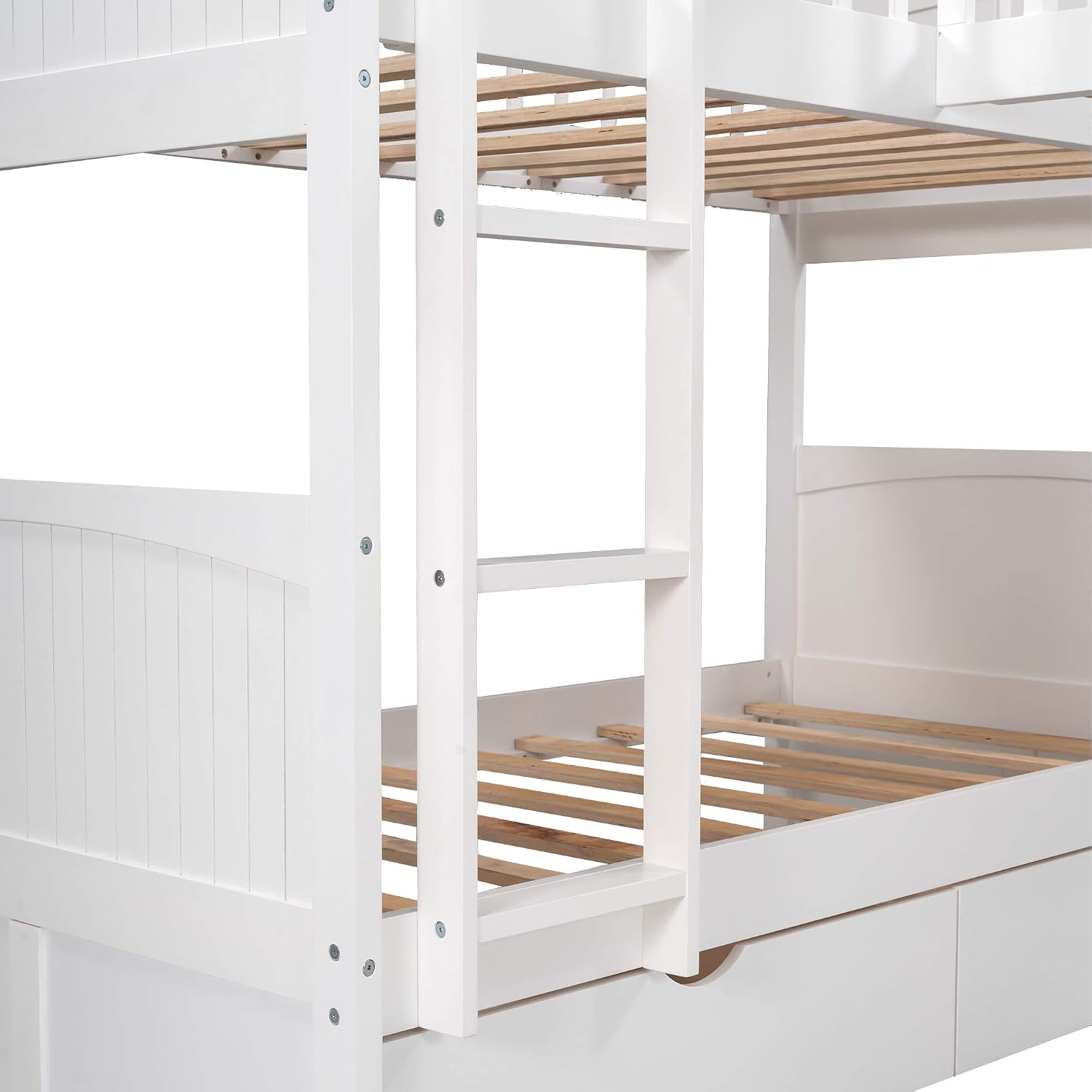 Flieks Triple Bed Twin-Over-Twin-Over-Twin Bed L Shaped Bunk Bed with 2 Drawers and 2 Ladders, No Box Spring Needed