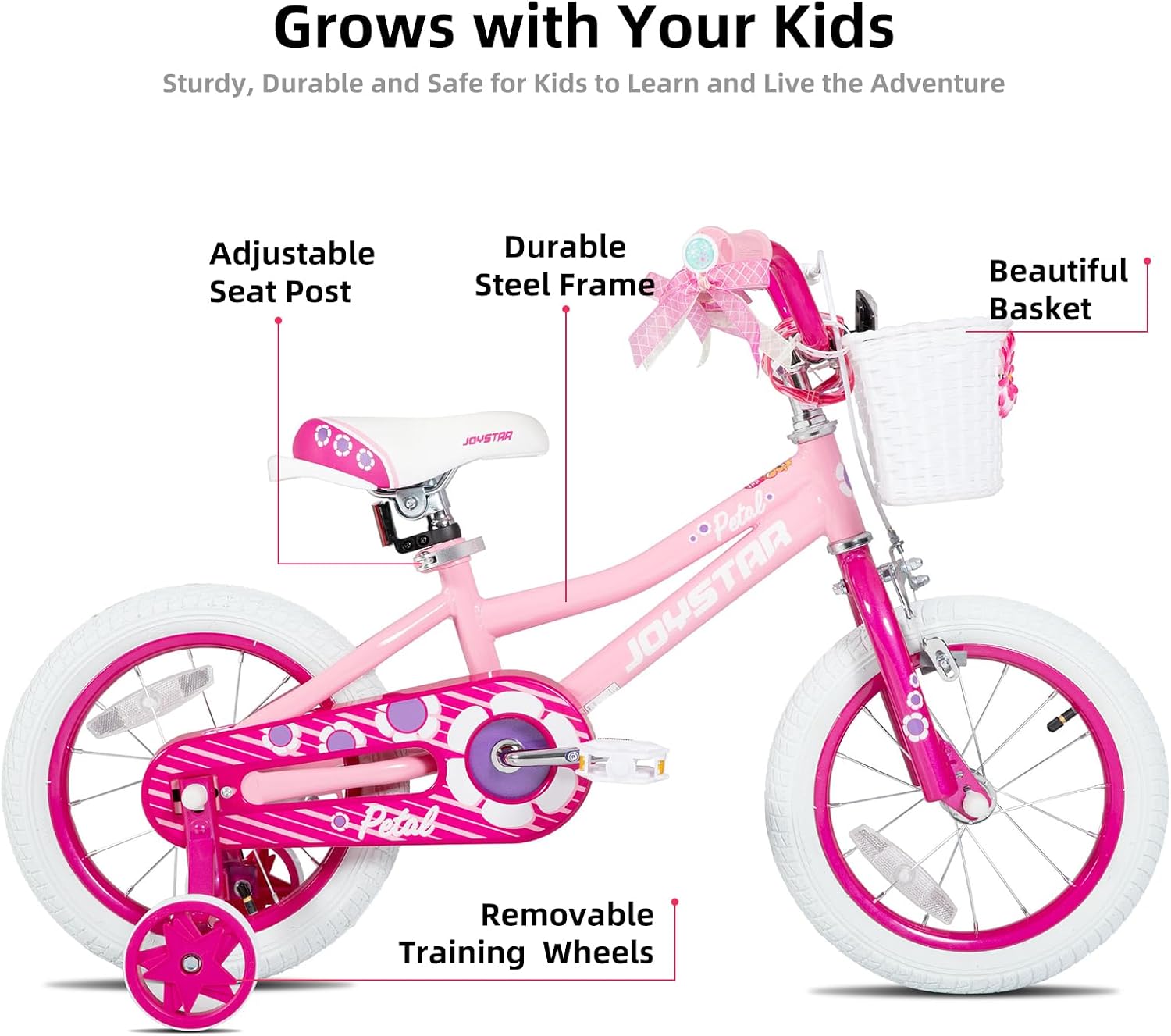 JOYSTAR Girls Bike for Toddlers and Kids Age 3-10 Years, 12 14 16 20 Inch Kids Bike with Training Wheels and Handbrakes, 20 Inch Bike with Kickstand, Multiple Colors