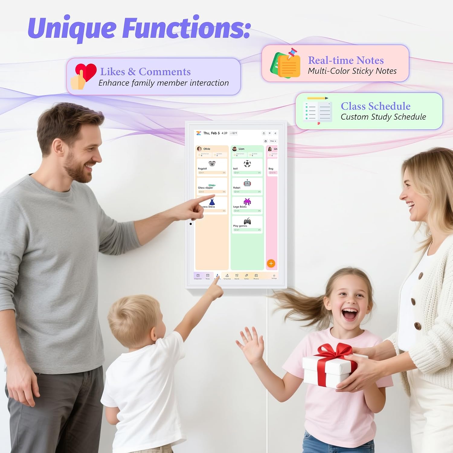 OcePor 15.6 Inch Digital Calendar, Electronic Calendar Chore Chart, Smart Calendars Wall Full HD Interactive Touchscreen Display for Family Schedules,Task (White)
