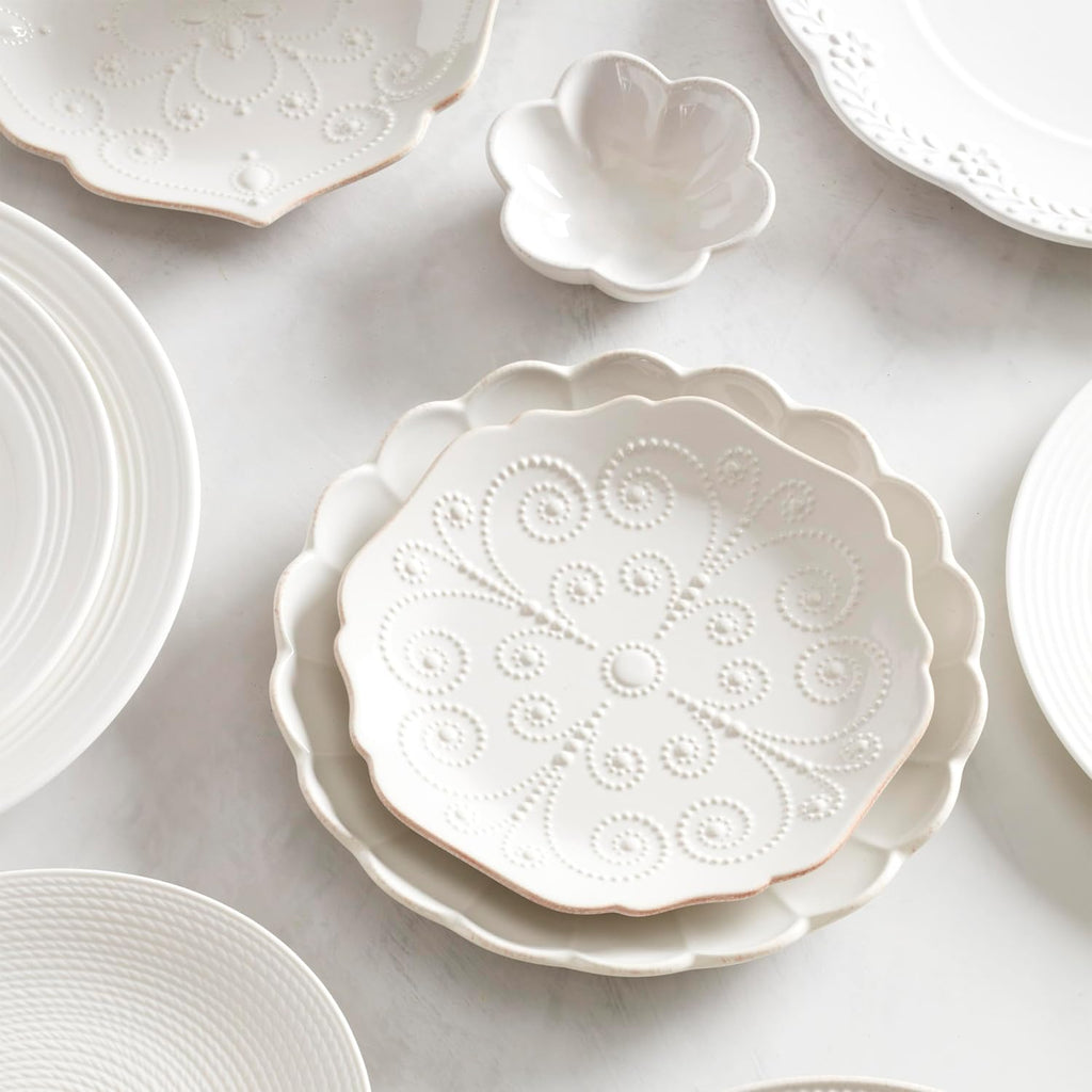 Lenox Dinnerware Sets, French Perle Scallop White 18-Piece Dinnerware Set, Service For 6, Stoneware Material, Dishwasher Safe, Microwave Safe, Bowls, Plates And Bowls, Dinner Dishes (White, 18 Piece)