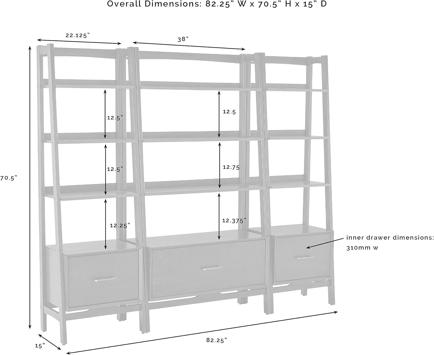 Crosley Furniture Landon 3-Piece Bookshelf Etagere Set, Bookcase with Shelves and File Drawers, Acorn