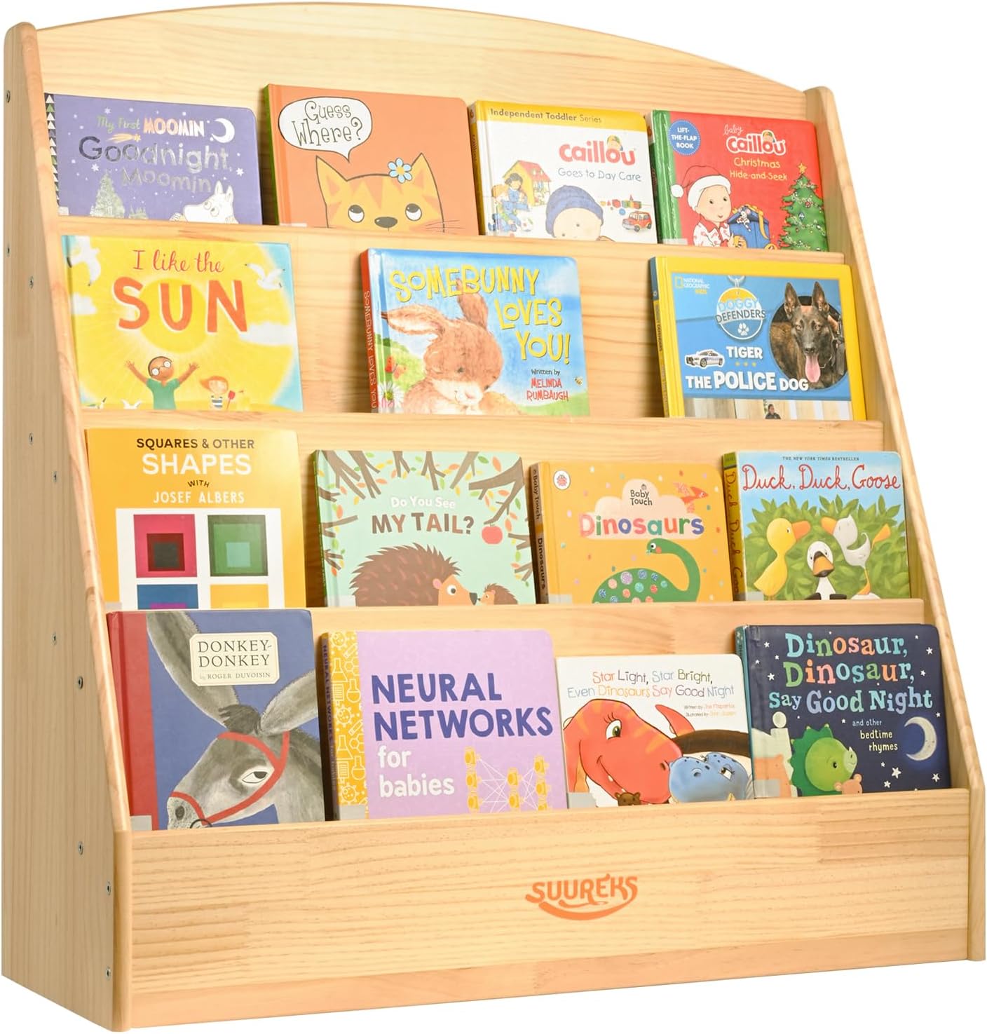 Montessori Bookshelf, 4 Tier Kids Bookshelf – Safe, Sturdy, and Easy to Clean, Premium Wooden Book Shelf for Kids Rooms, Playroom, Classroom, Nursery（31-1/2' D x 11-4/5' W x 31-1/2' H）